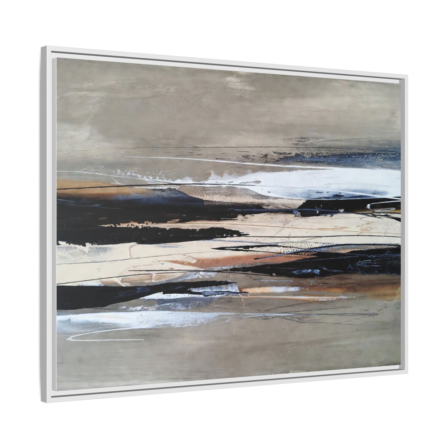 Abstract Seascape Matte Canvas Framed Wall Art — Neutral Coastal Landscape