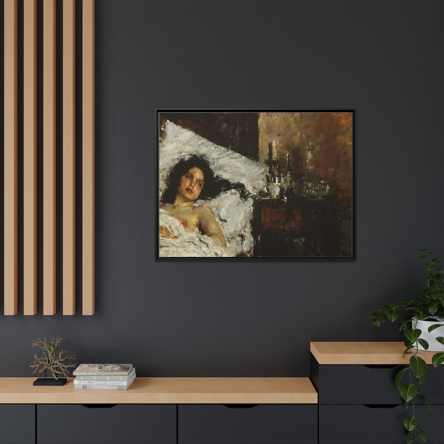 Resting by Antonio Mancini Framed Matte Canvas Wall Art Print