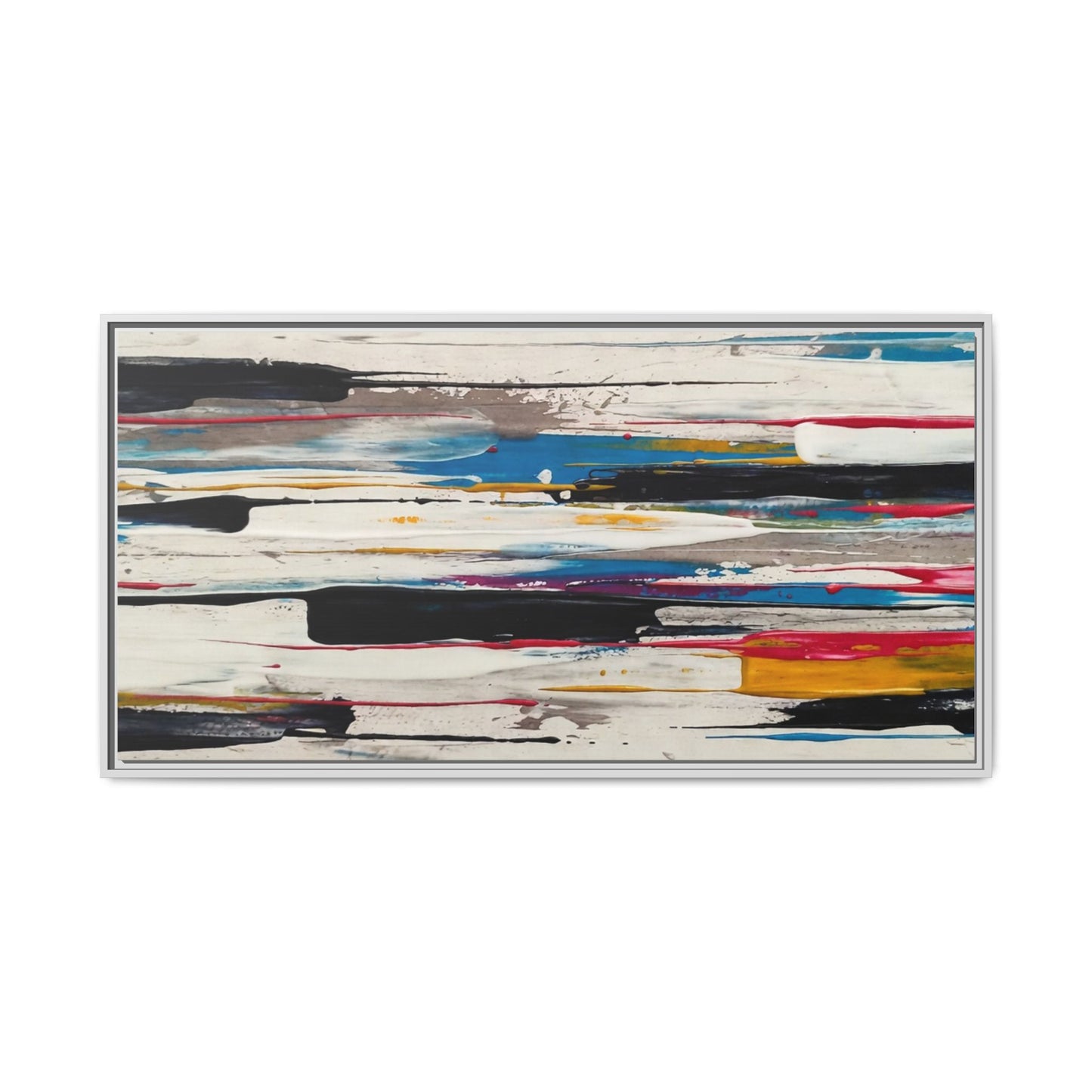 Abstract Multi-Color Framed Canvas Wall Art — Modern Horizontal Brushstroke Print