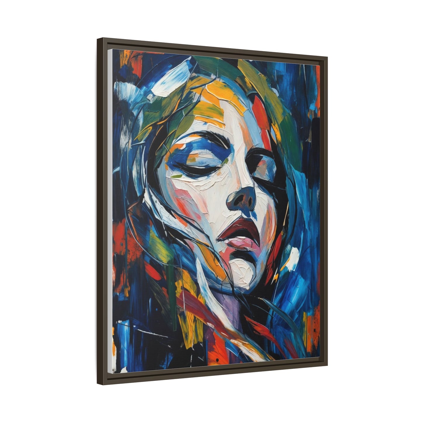 Abstract Colorful Woman Portrait — Framed Matte Canvas Wall Art