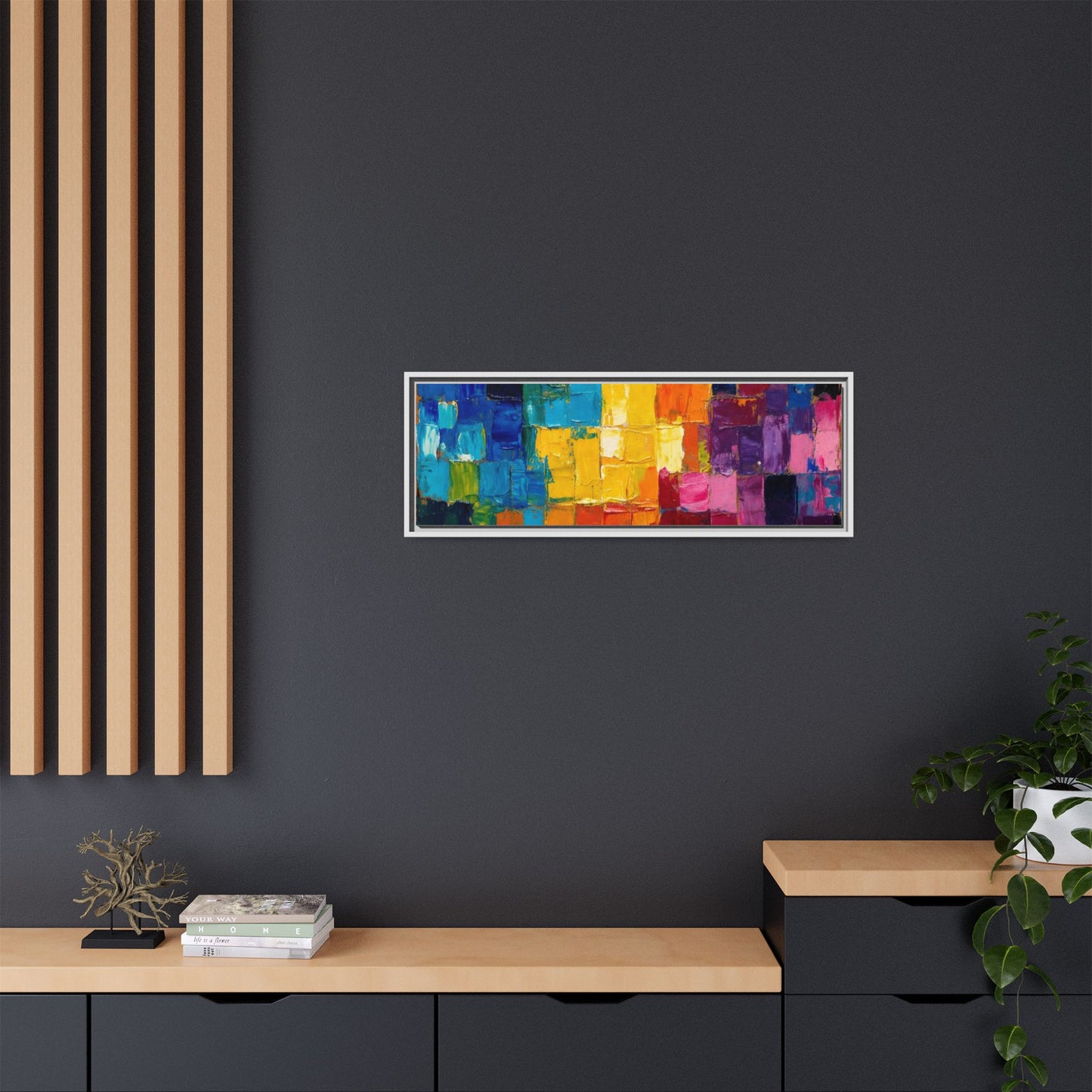 Abstract Rainbow Mosaic Framed Canvas Print — Colorful Modern Wall Art