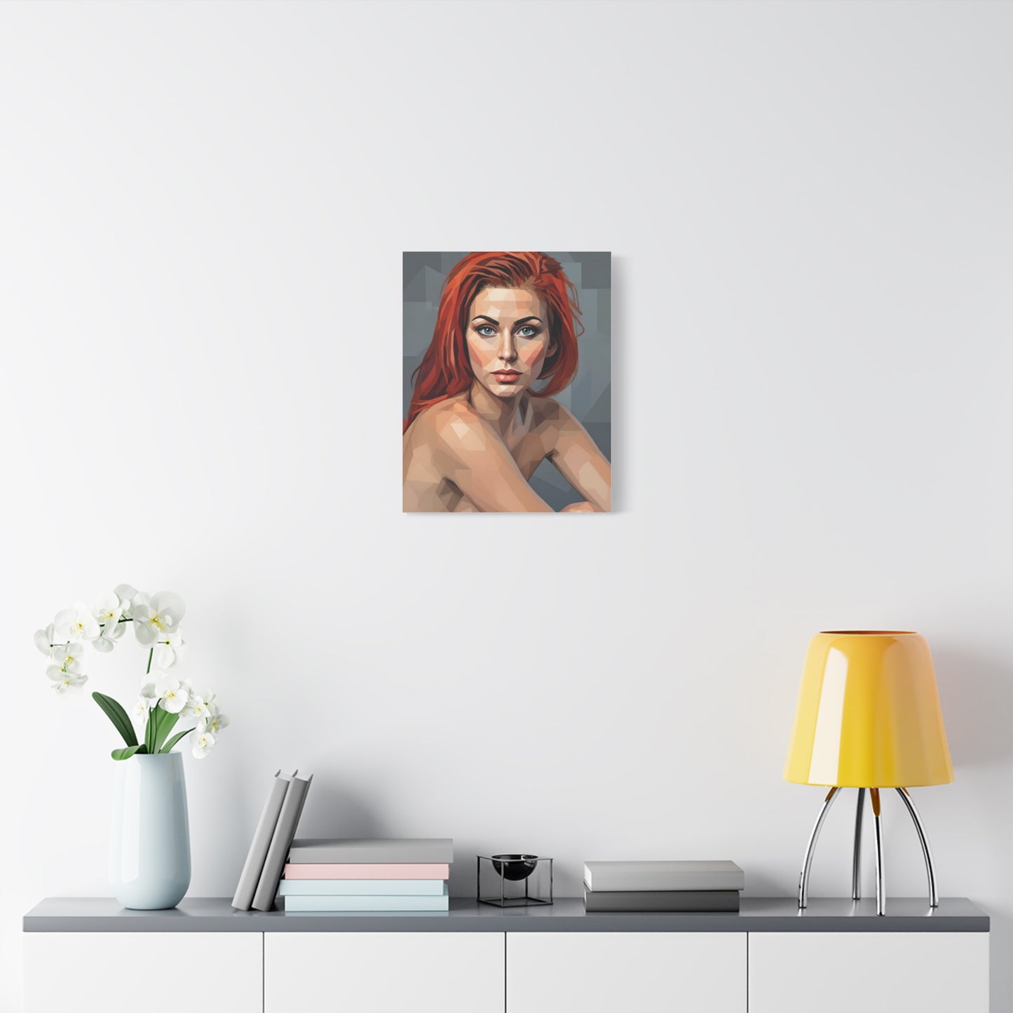 Geometric Redhead Portrait Matte Canvas Print — Modern Pop Art Wall Decor