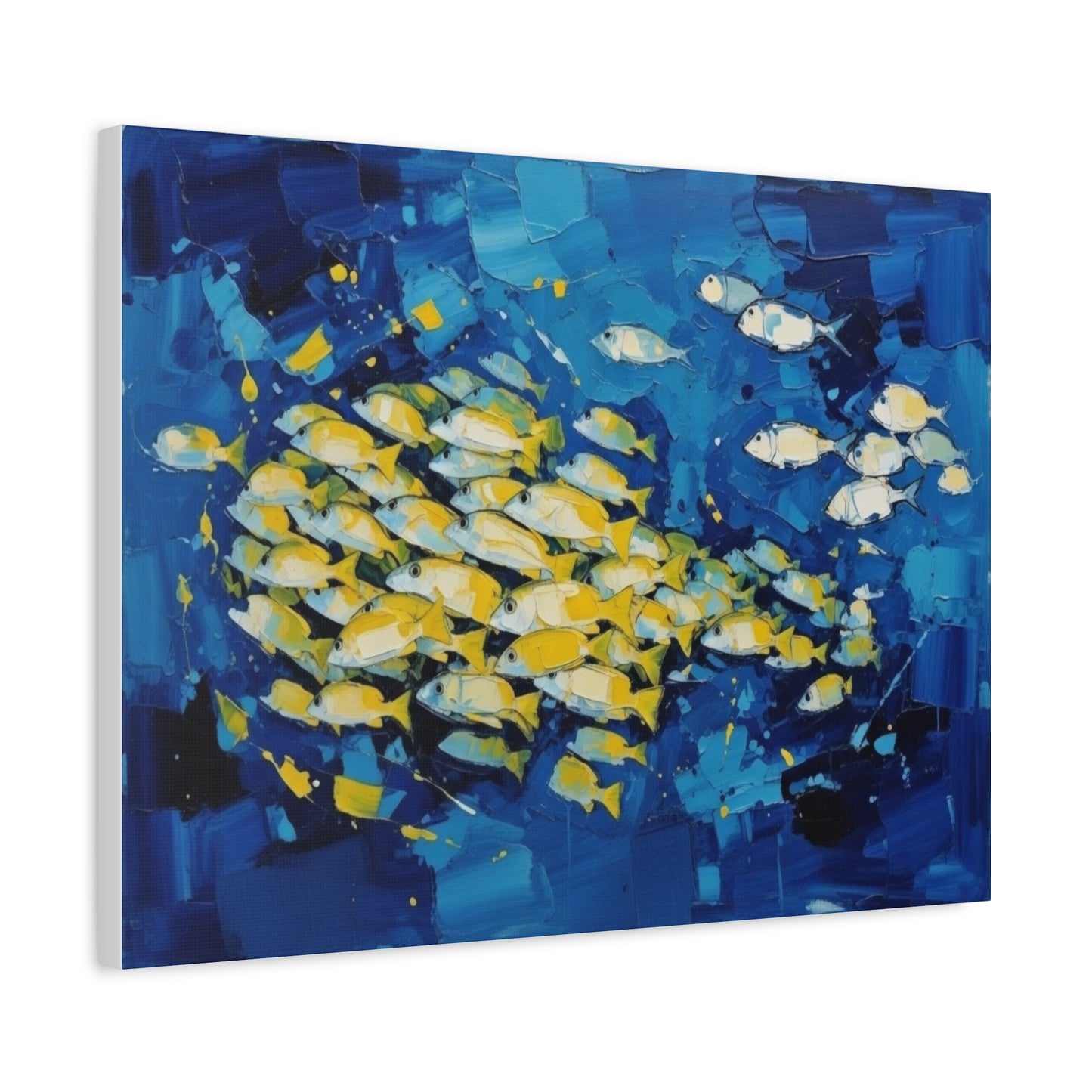 Canvas Wall Art - Blue School of Fish Matte Stretched Canvas