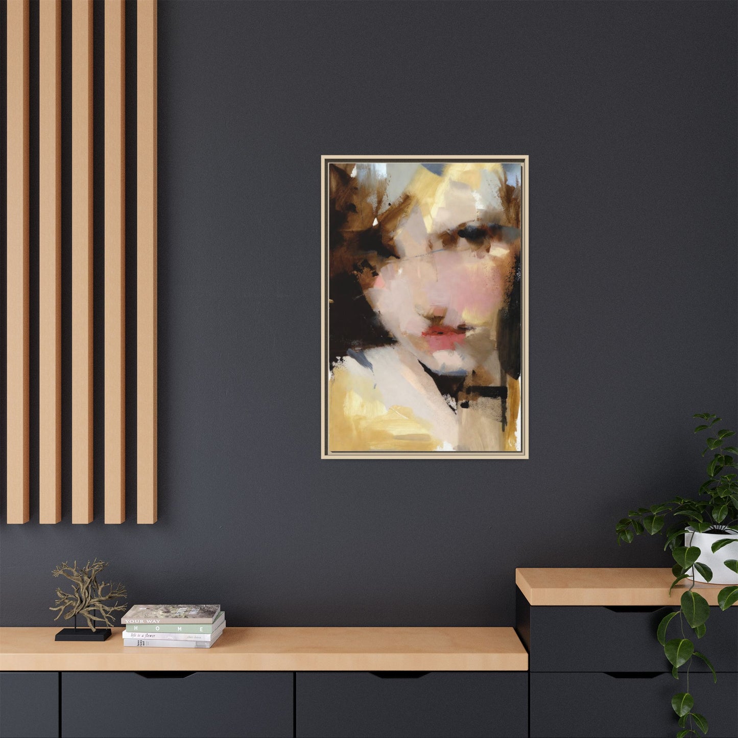 Abstract Portrait Matte Canvas Framed Print — Modern Feminine Wall Art