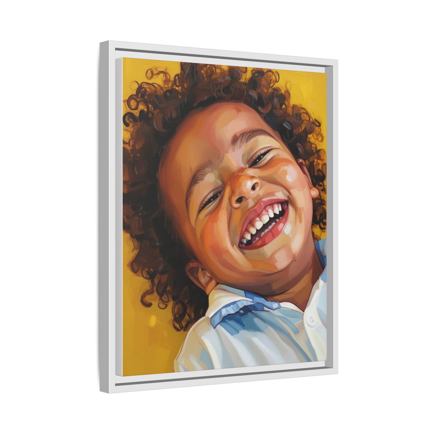 Framed Matte Canvas Print – Joyful Child Portrait, Colorful Nursery Wall Art