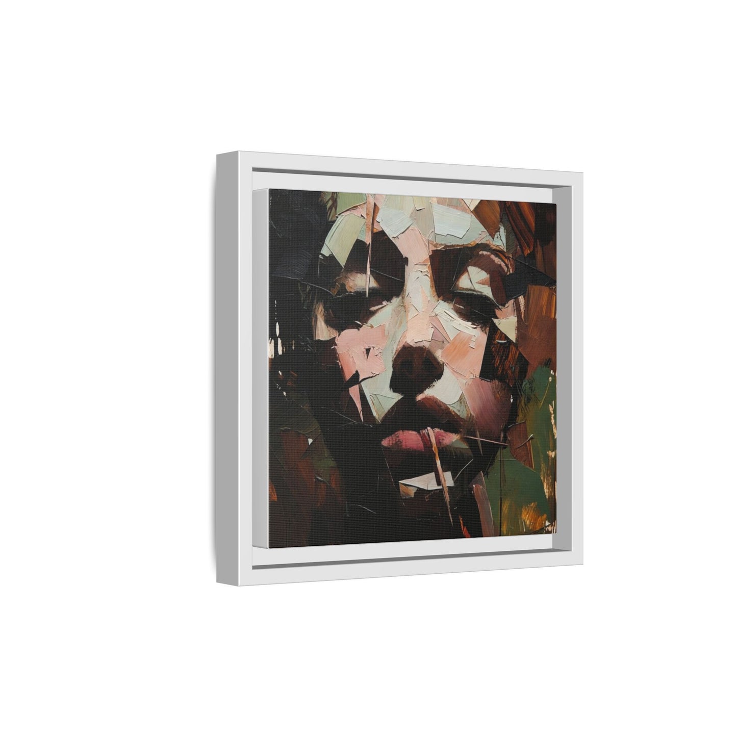 Matte Framed Canvas Art — Abstract Female Portrait, Moody Multicolor