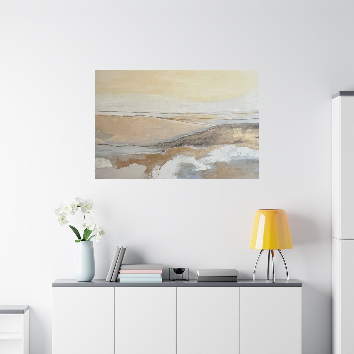 Abstract Coastal Landscape Canvas — Neutral Seascape Matte Stretched Wall Art