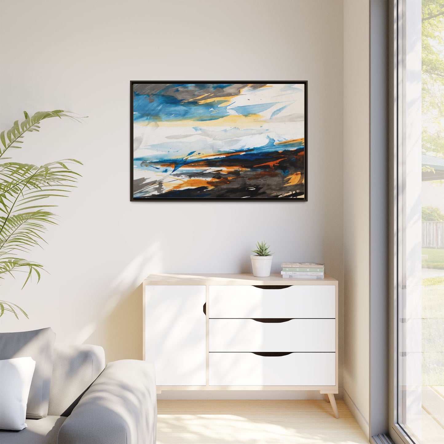 Abstract Coastal Waves Matte Canvas Framed Wall Art