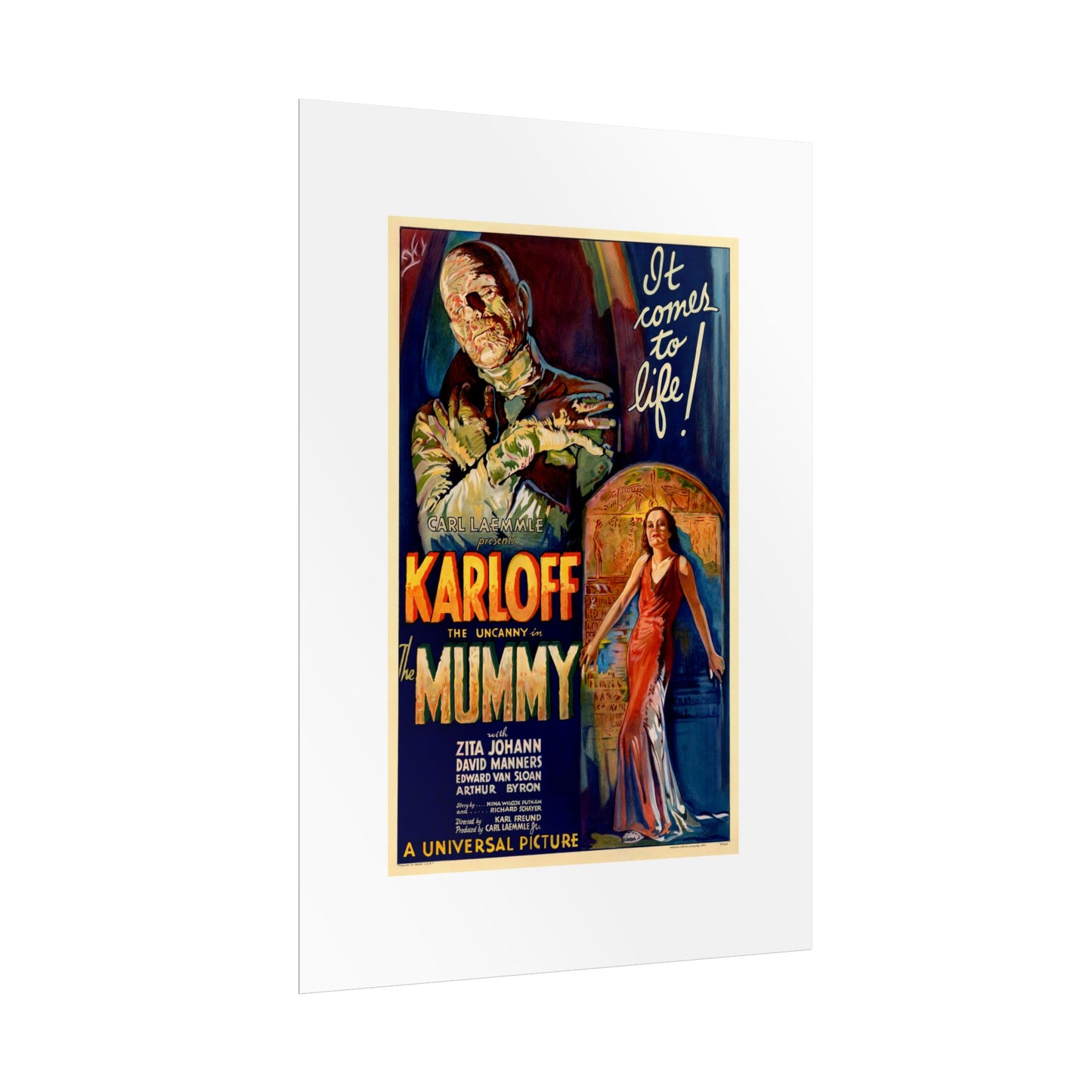 The Mummy 1932 film poster by Karoly Grosz Wall Art Print (Karloff "It Comes to Life!")