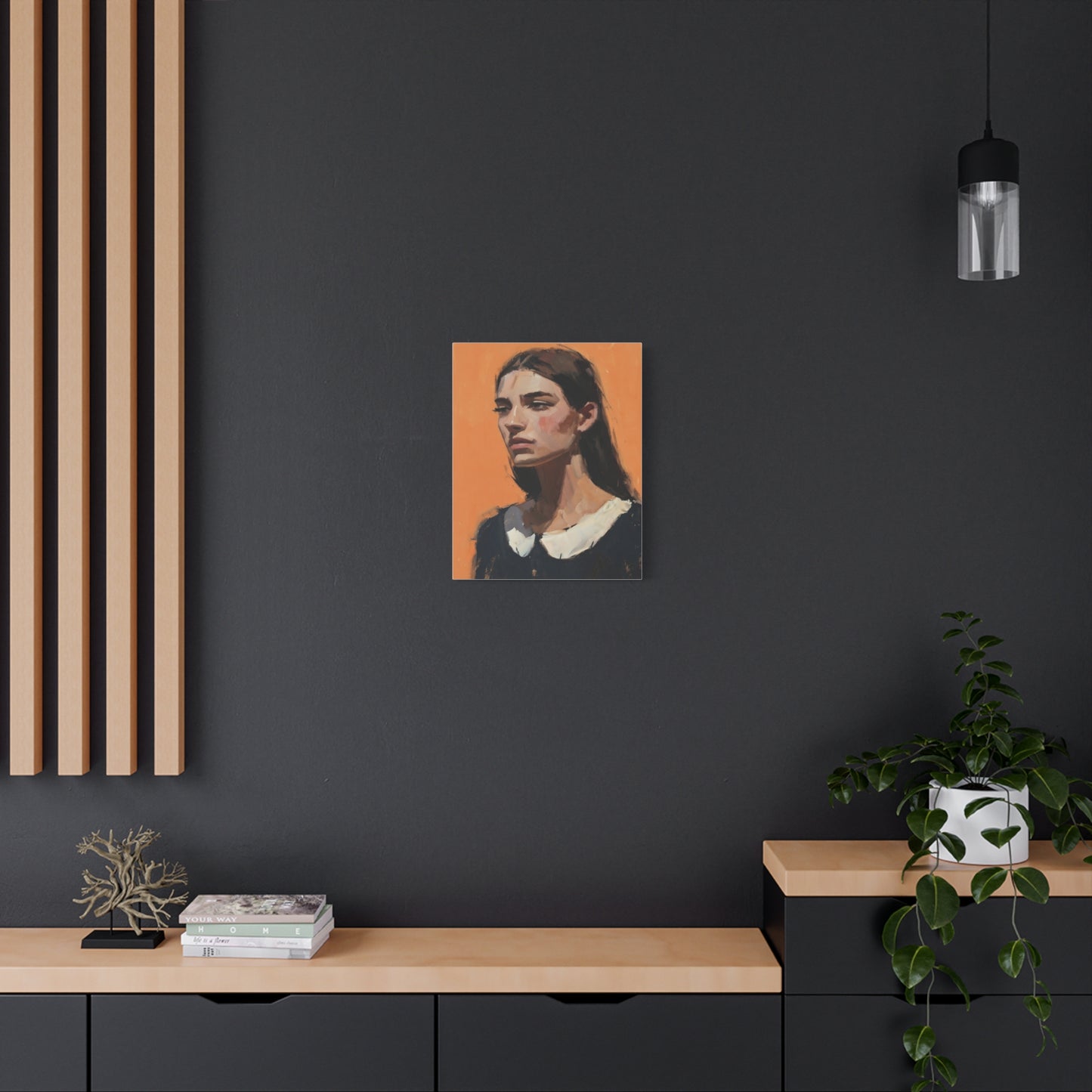 Portrait Canvas Print — Moody Female Figure in Warm Orange