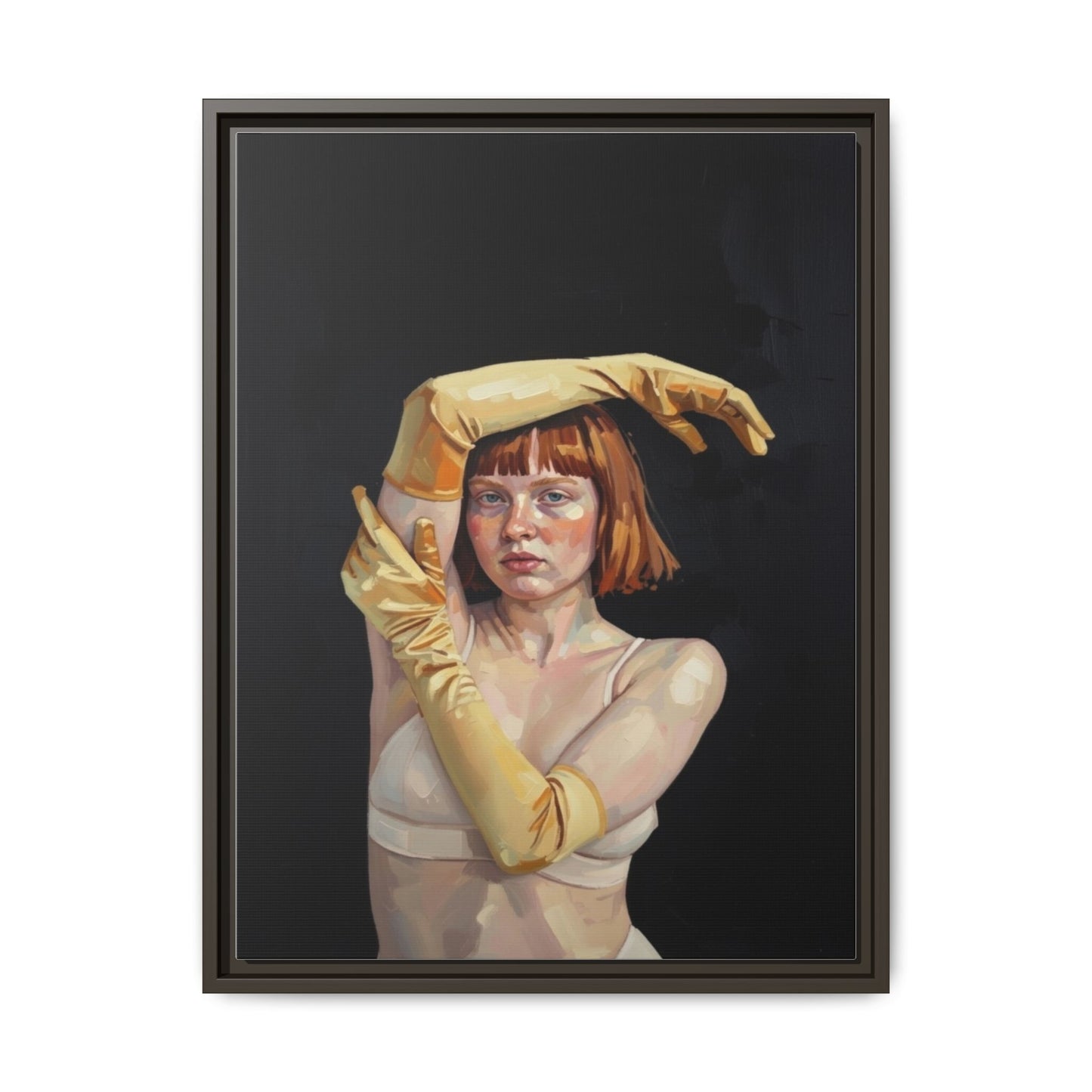 Framed Matte Canvas Art – Portrait of Woman in Yellow Gloves