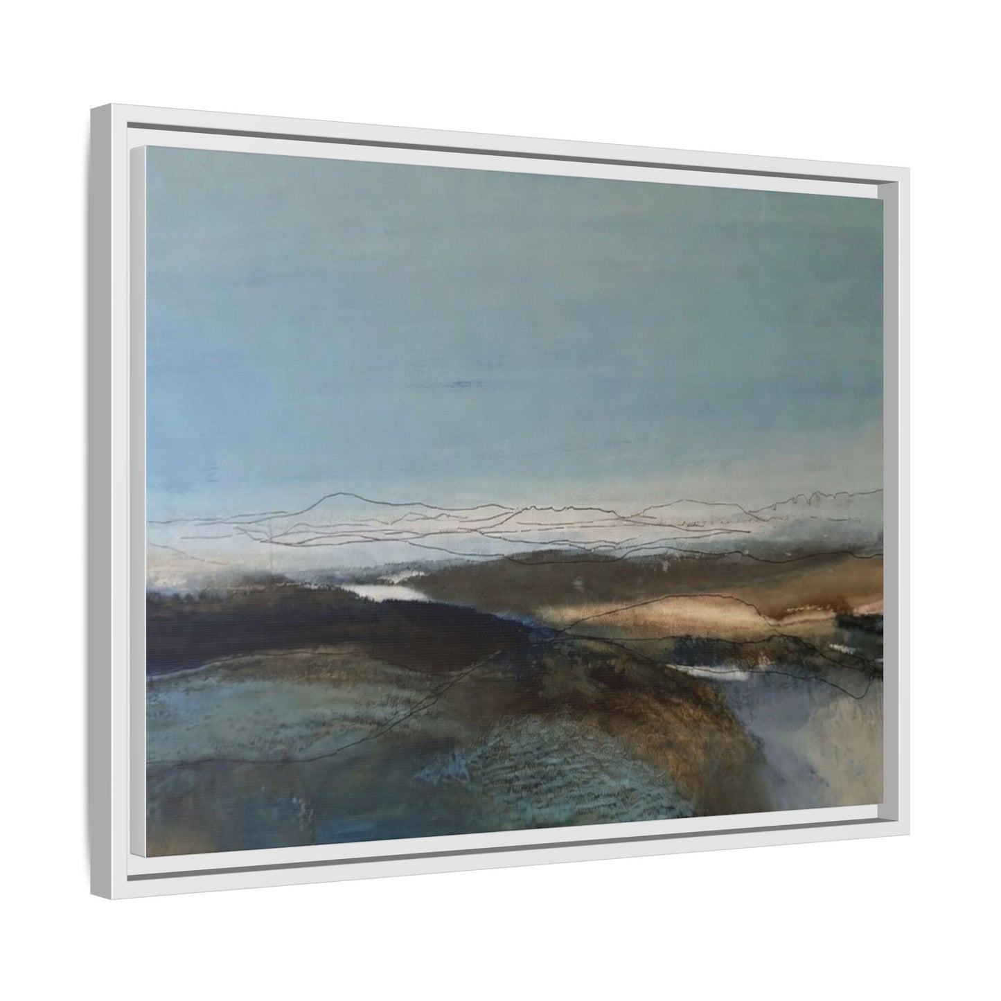 Framed Matte Canvas Wall Art — Serene Abstract Blue Landscape