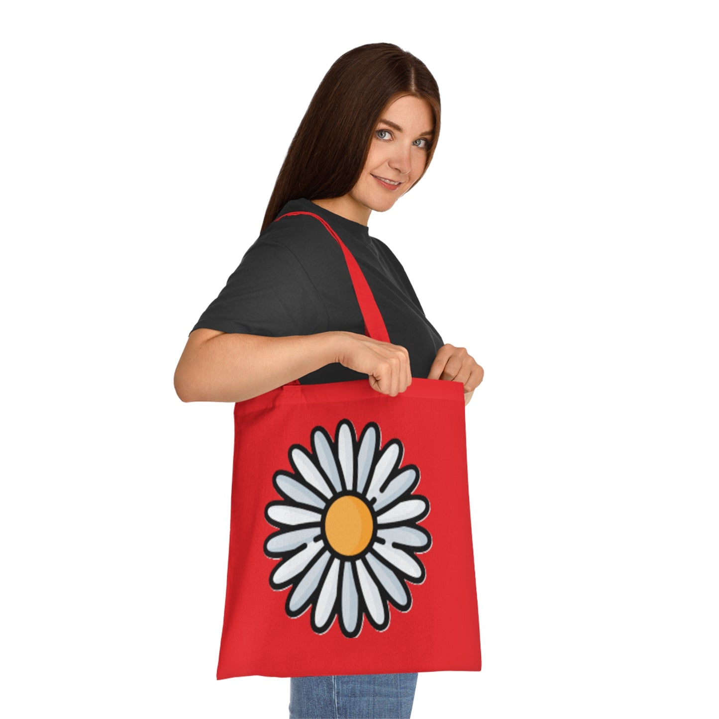 Daisy Print Cotton Tote Bag – Cute Floral Market Tote