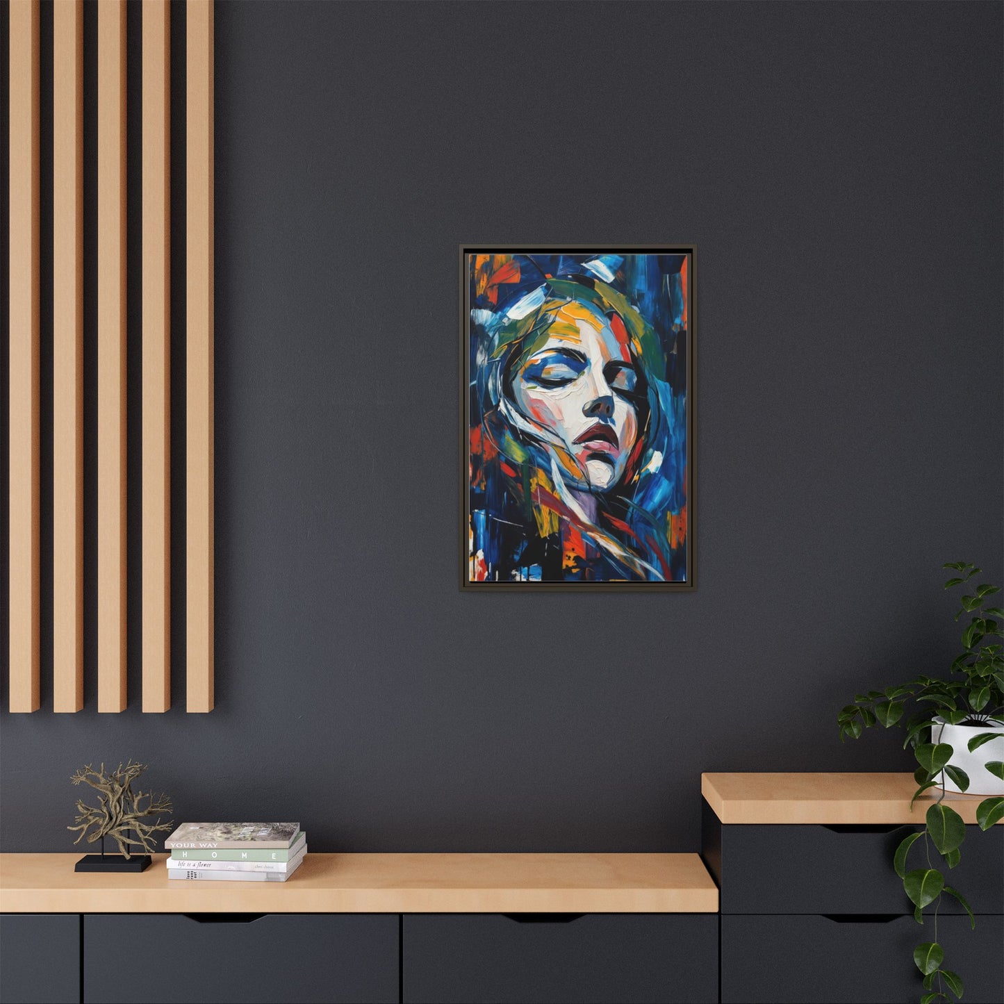 Abstract Colorful Woman Portrait — Framed Matte Canvas Wall Art