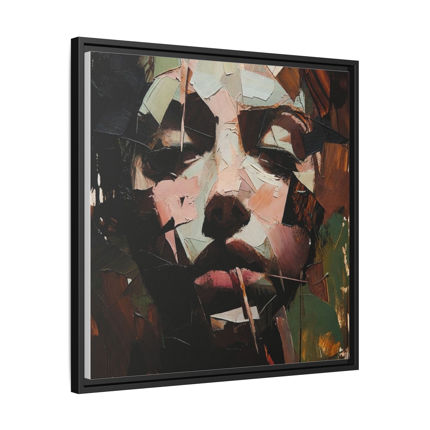 Matte Framed Canvas Art — Abstract Female Portrait, Moody Multicolor