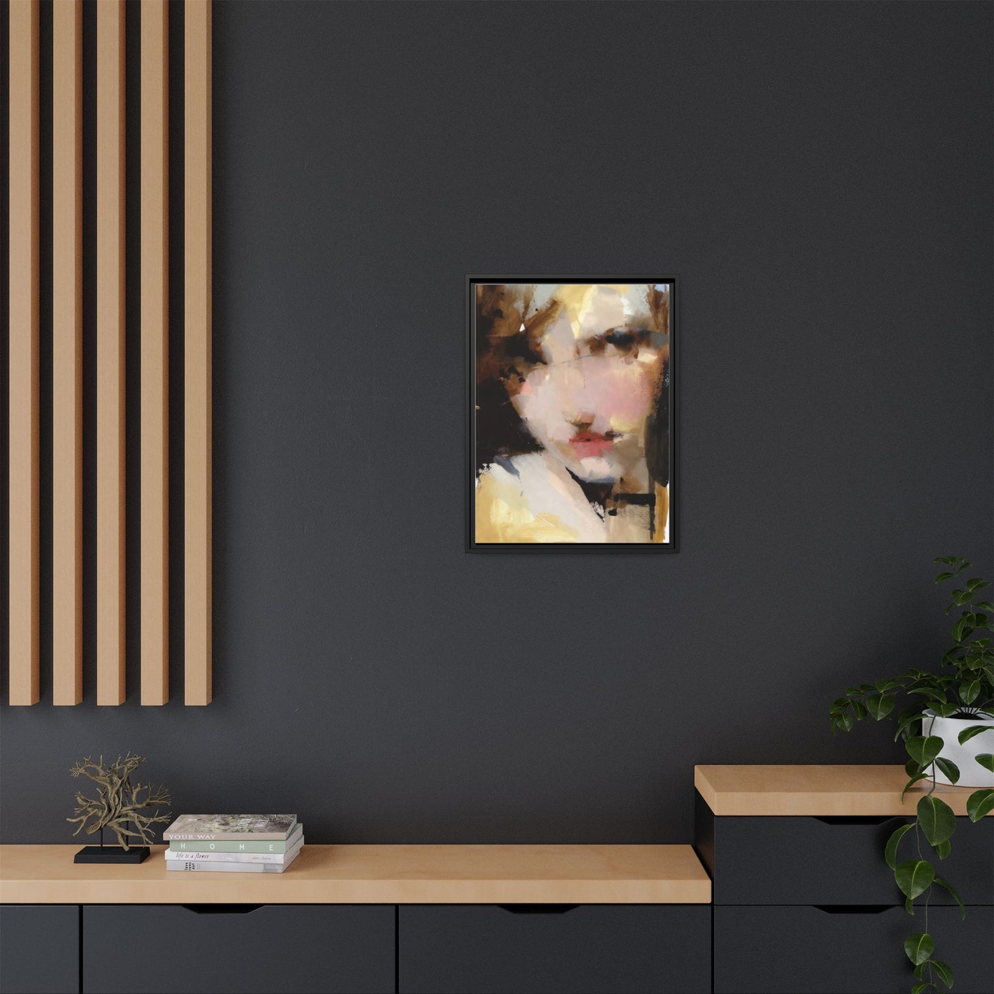 Abstract Portrait Matte Canvas Framed Print — Modern Feminine Wall Art