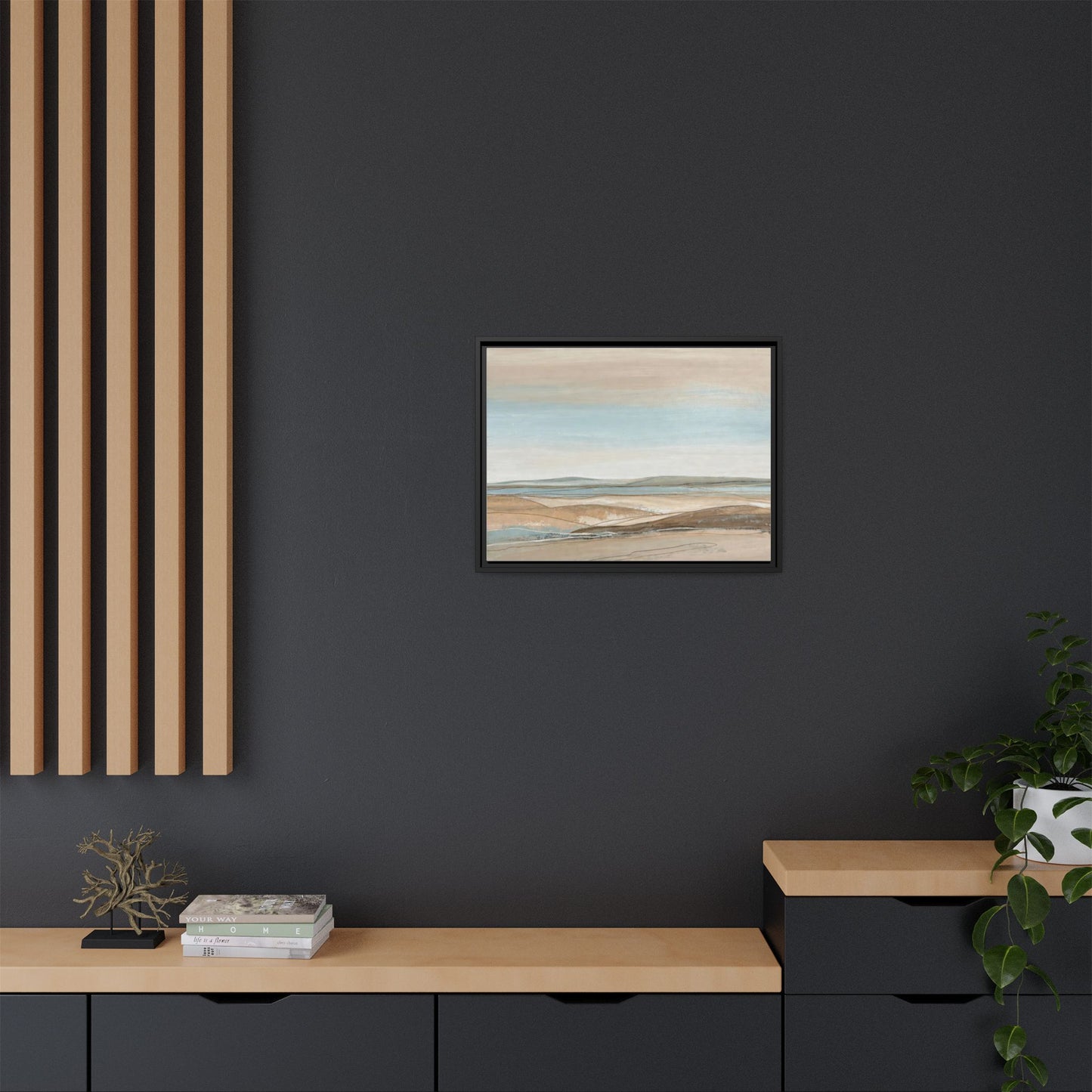 Framed Abstract Landscape Matte Canvas — Serene Coastal Horizon Wall Art