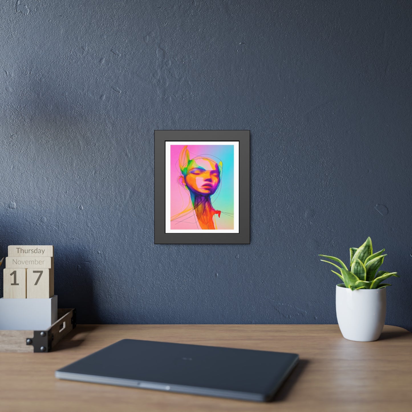 Framed Poster — Vibrant Neon Abstract Portrait Art Print