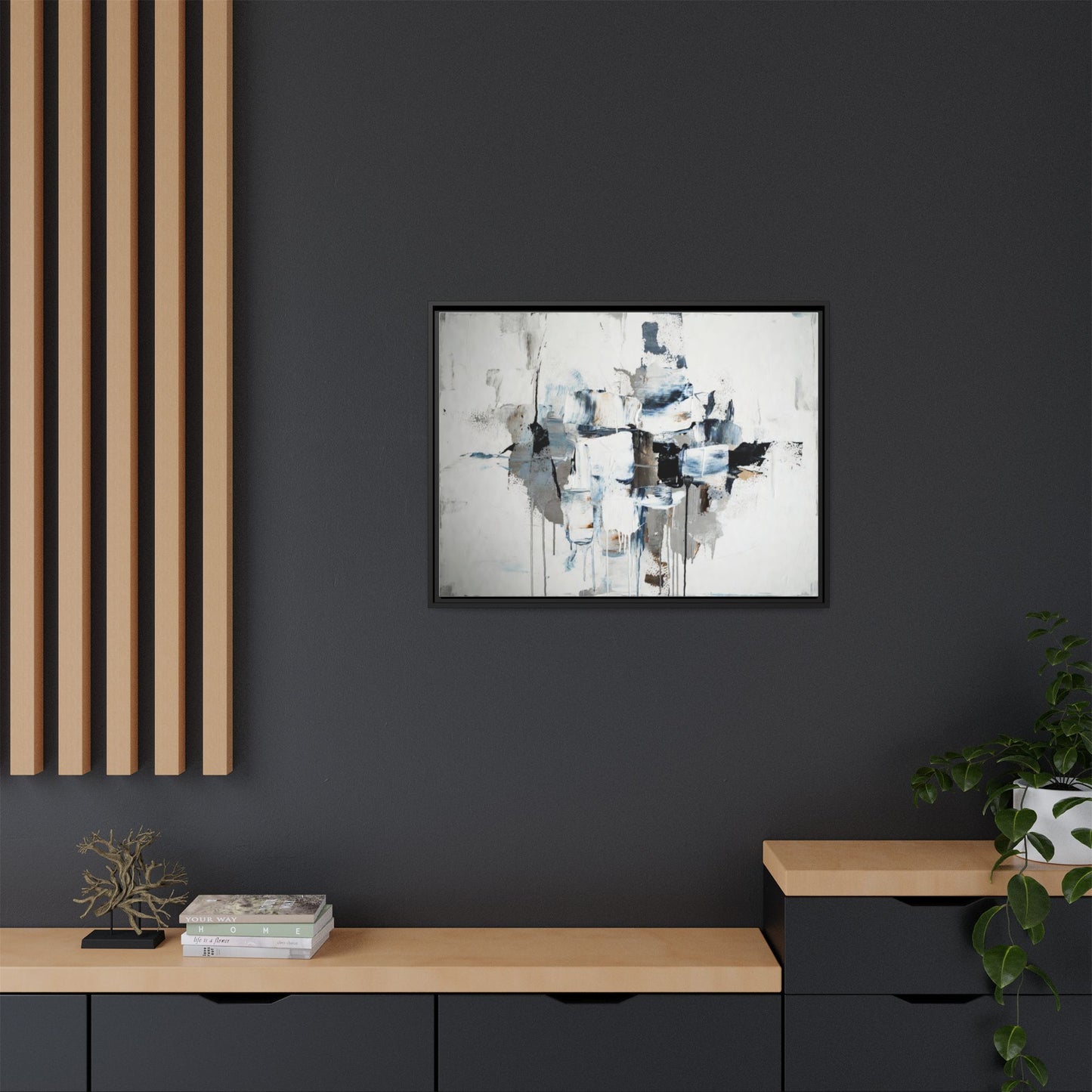 Framed Abstract Canvas Art — Blue Neutral Modern Wall Print