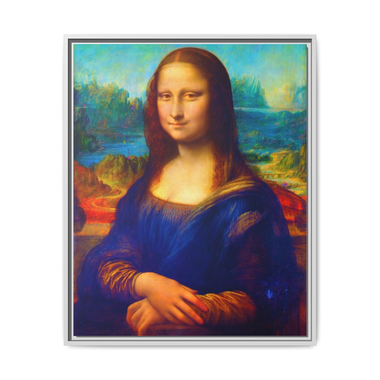 Framed Matte Canvas Print — Colorful Mona Lisa Wall Art