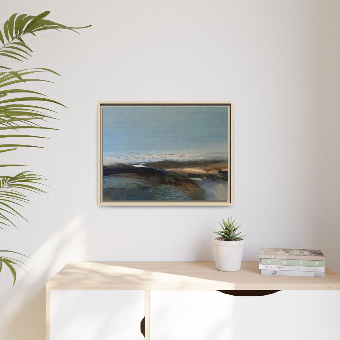 Framed Matte Canvas Wall Art — Serene Abstract Blue Landscape