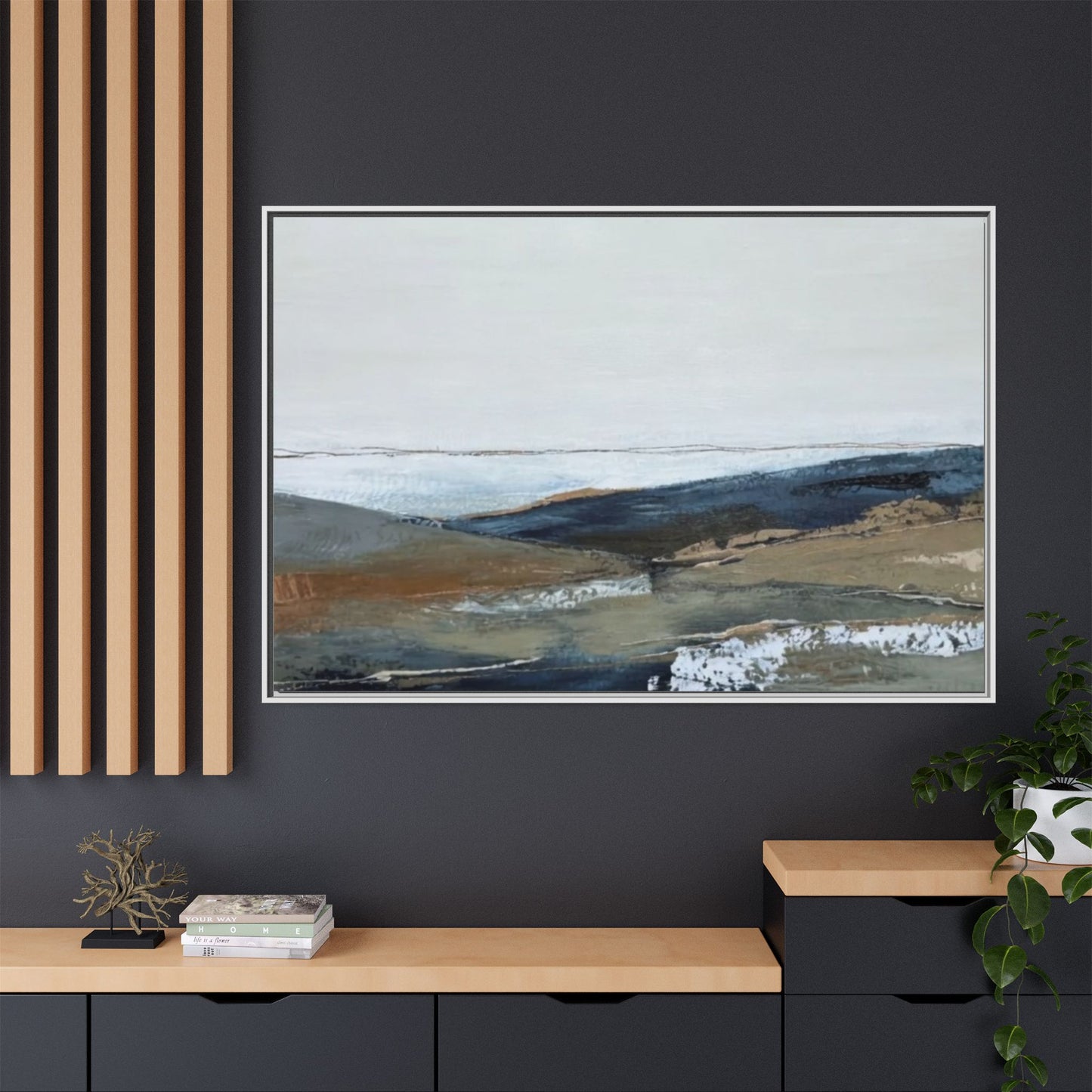 Framed Matte Canvas Wall Art — Serene Coastal Abstract Landscape