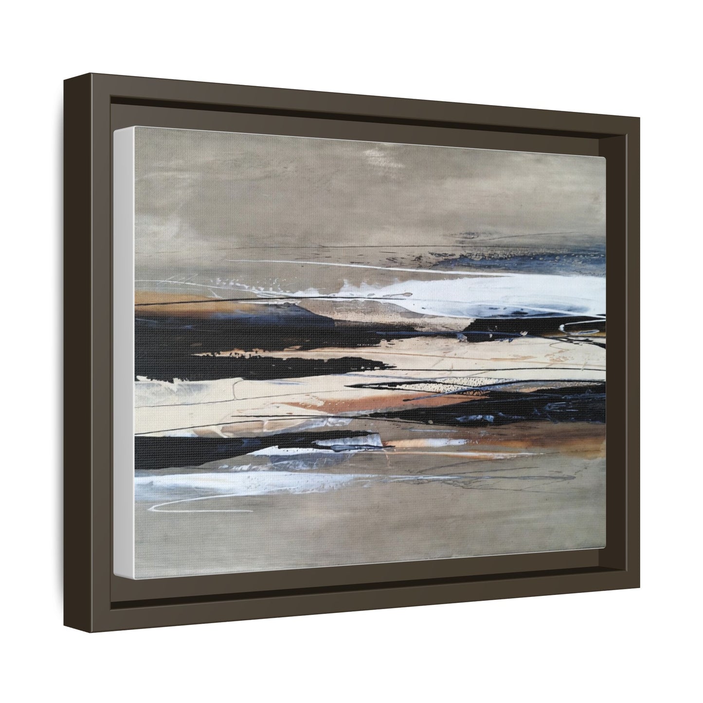 Abstract Seascape Matte Canvas Framed Wall Art — Neutral Coastal Landscape