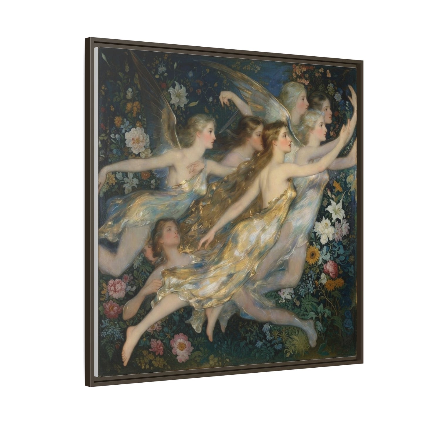 Framed Matte Canvas Wall Art — Vintage Fairies & Floral Painting