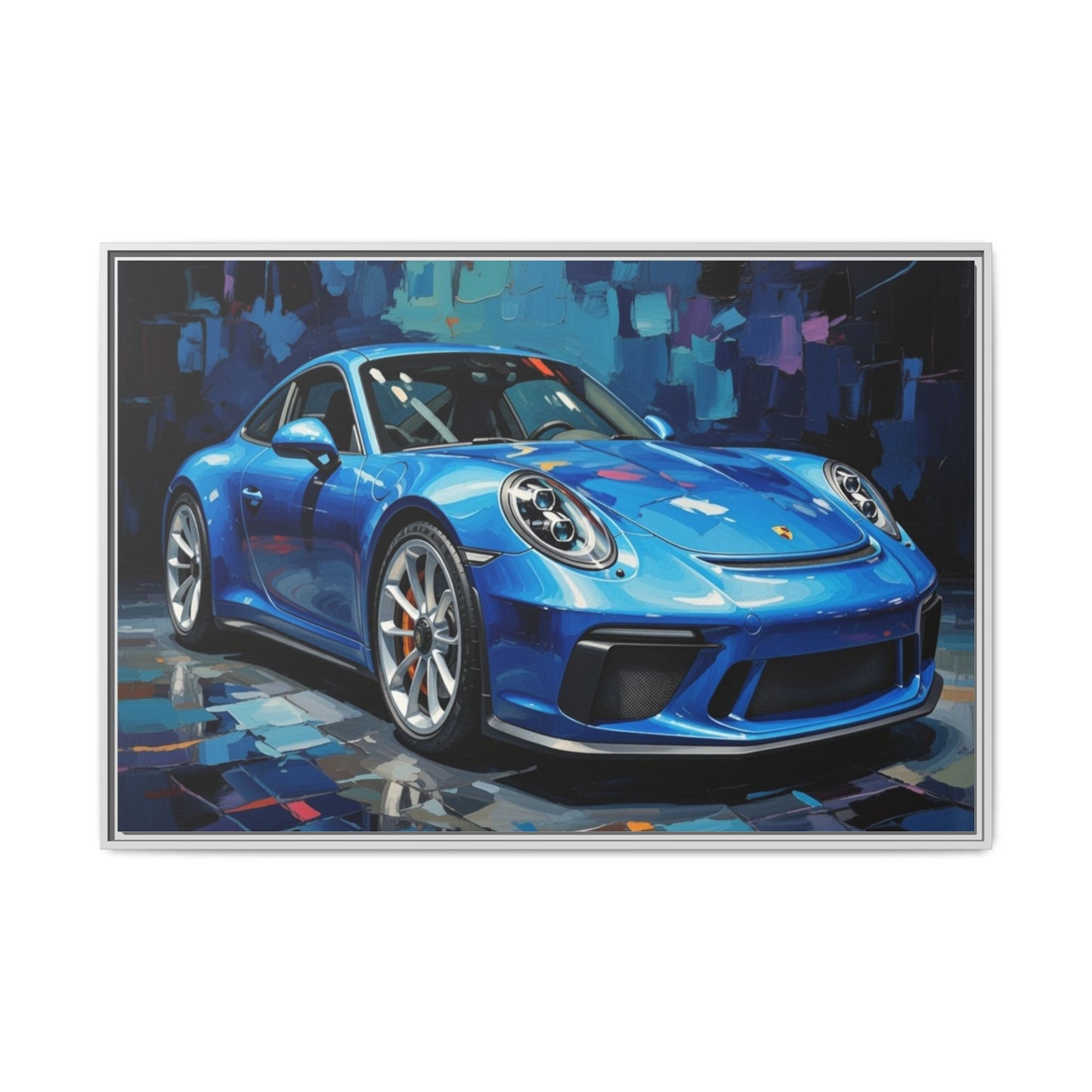 Blue Sports Car Matte Canvas Framed Print — Modern Automotive Wall Art
