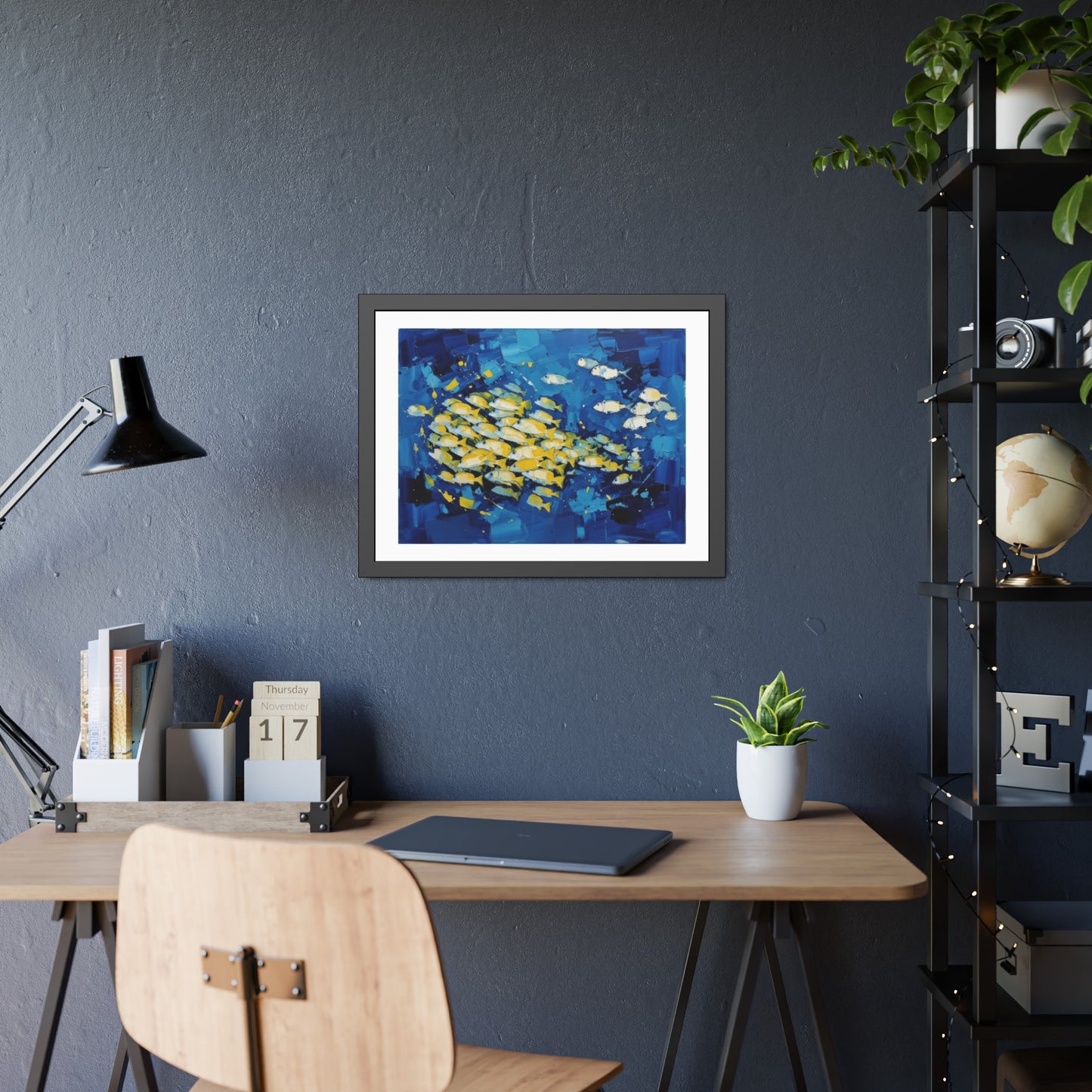 Framed Fish Poster — Blue School of Fish Nautical Wall Art Print