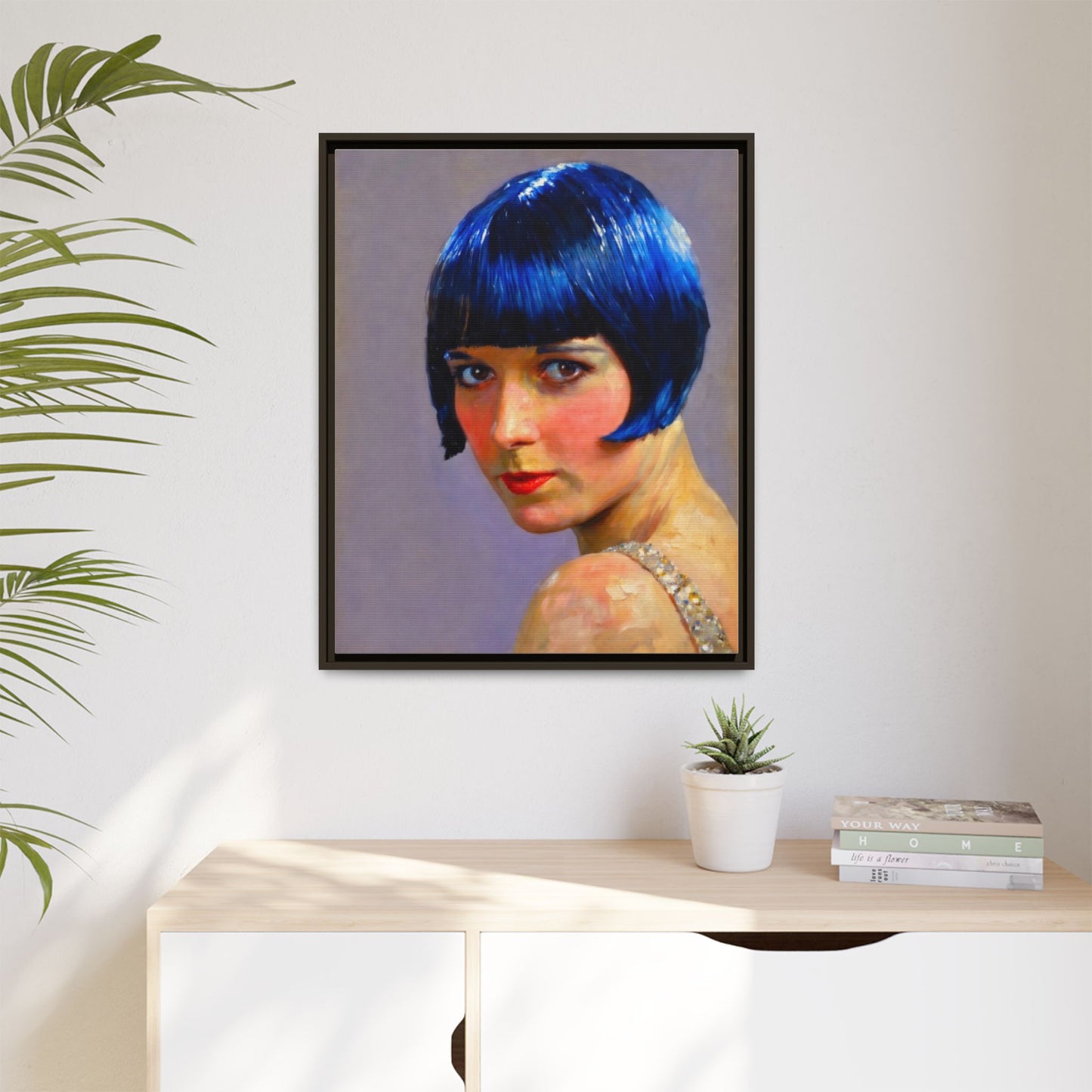 Framed Matte Canvas Art Print — Vintage Portrait with Blue Bob