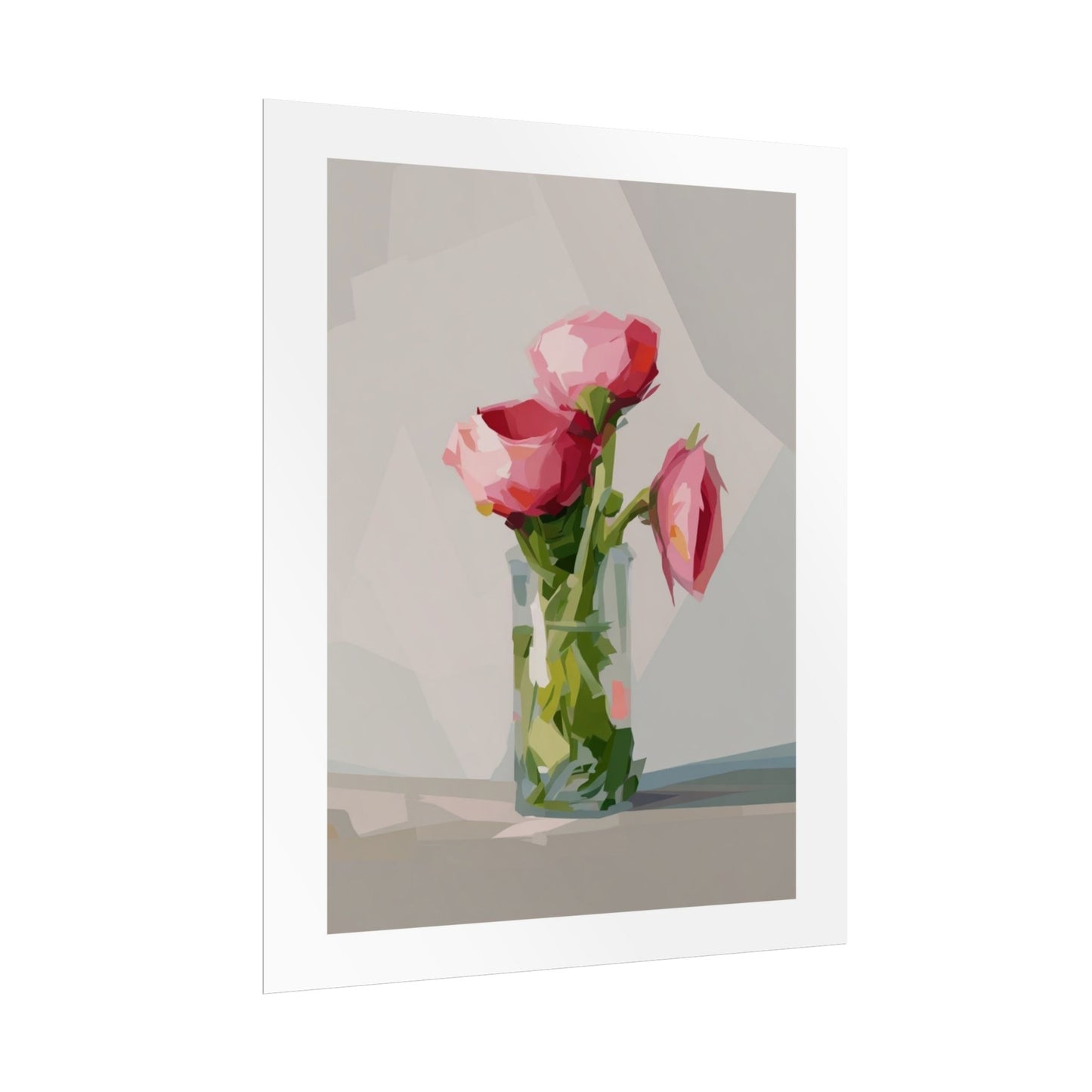 Floral Still Life Poster — Pink Roses in Vase Rolled Art Print