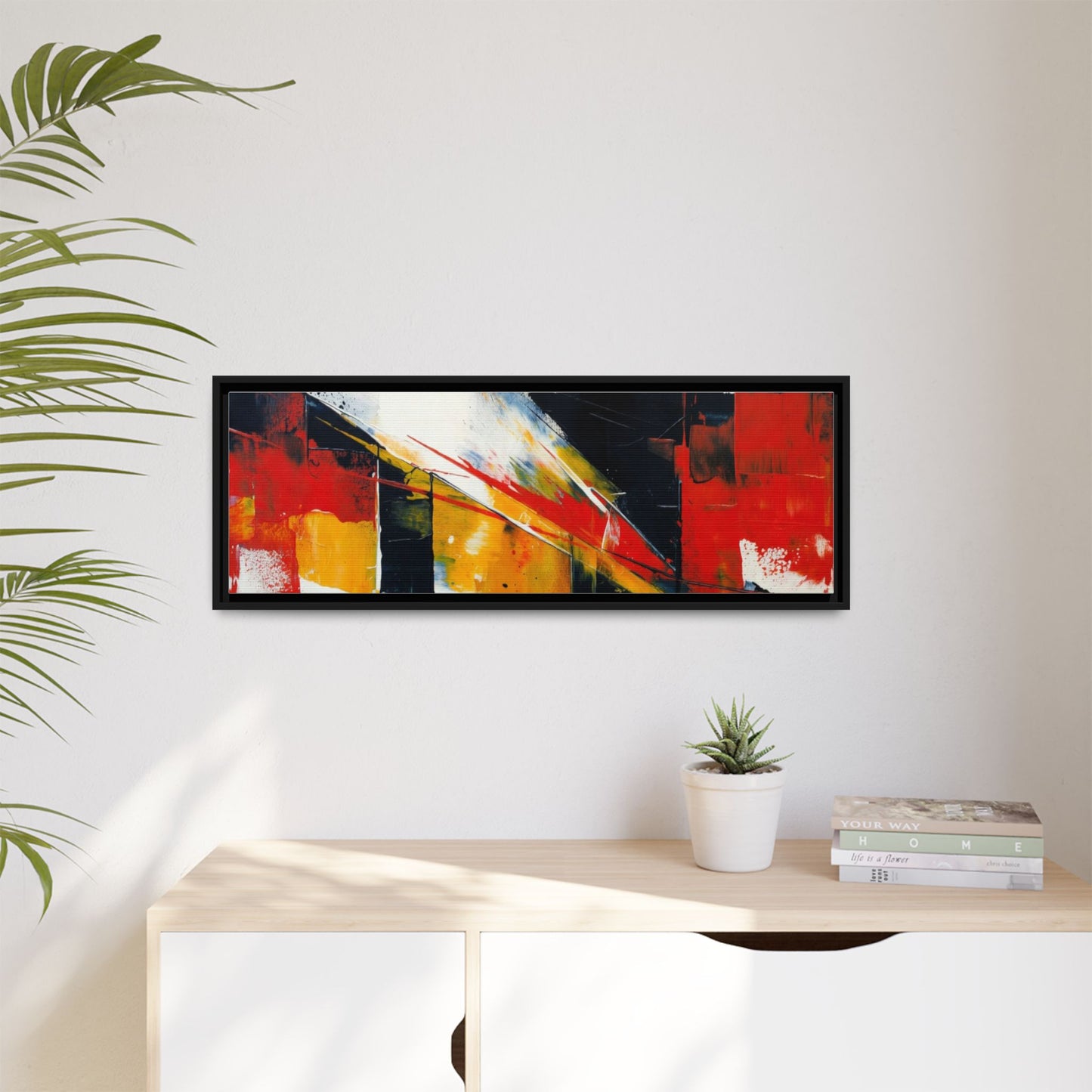 Abstract Red & Black Framed Canvas Print — Modern Geometric Wall Art