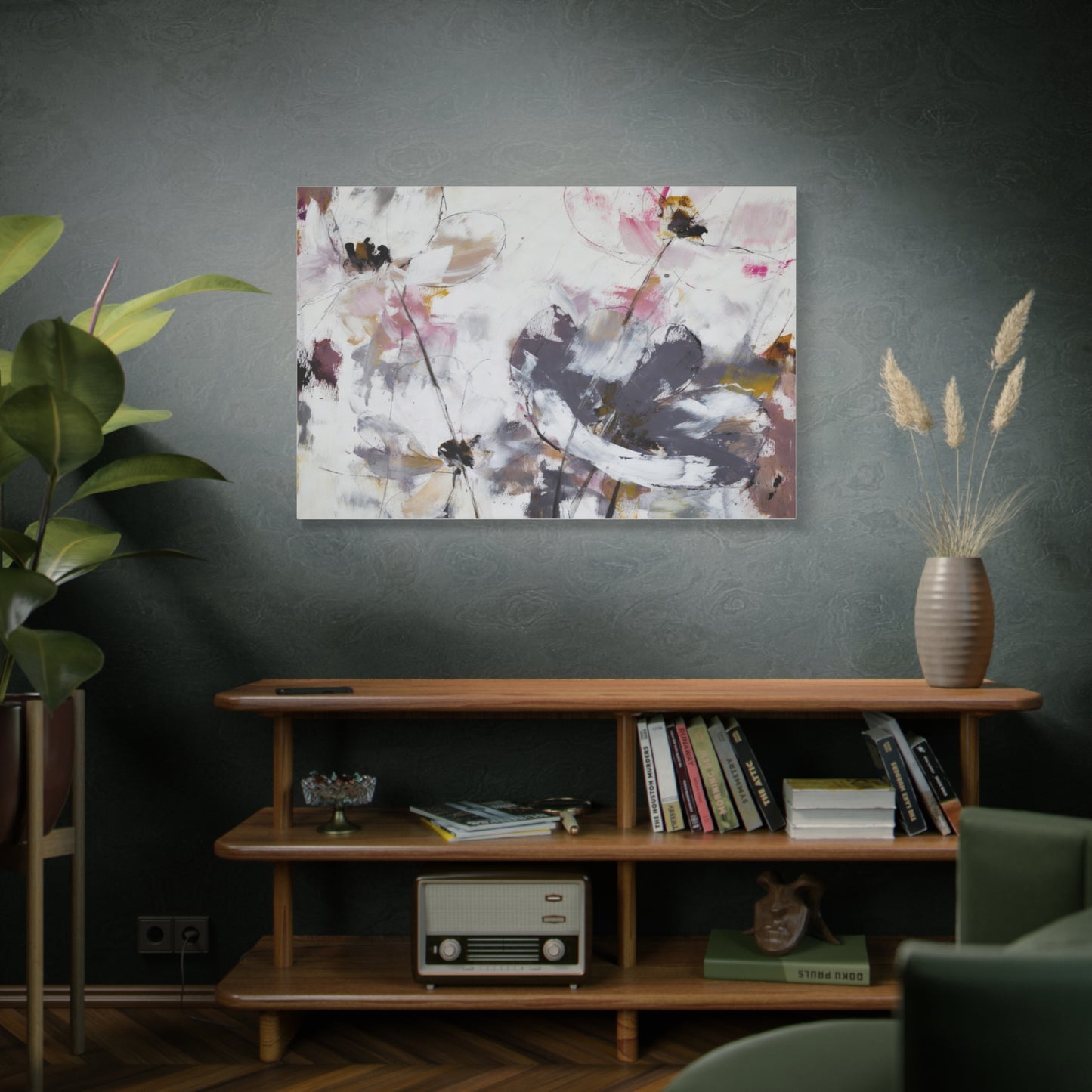 Abstract Floral Canvas Wall Art — Soft Neutral Blossoms Matte Stretched Canvas