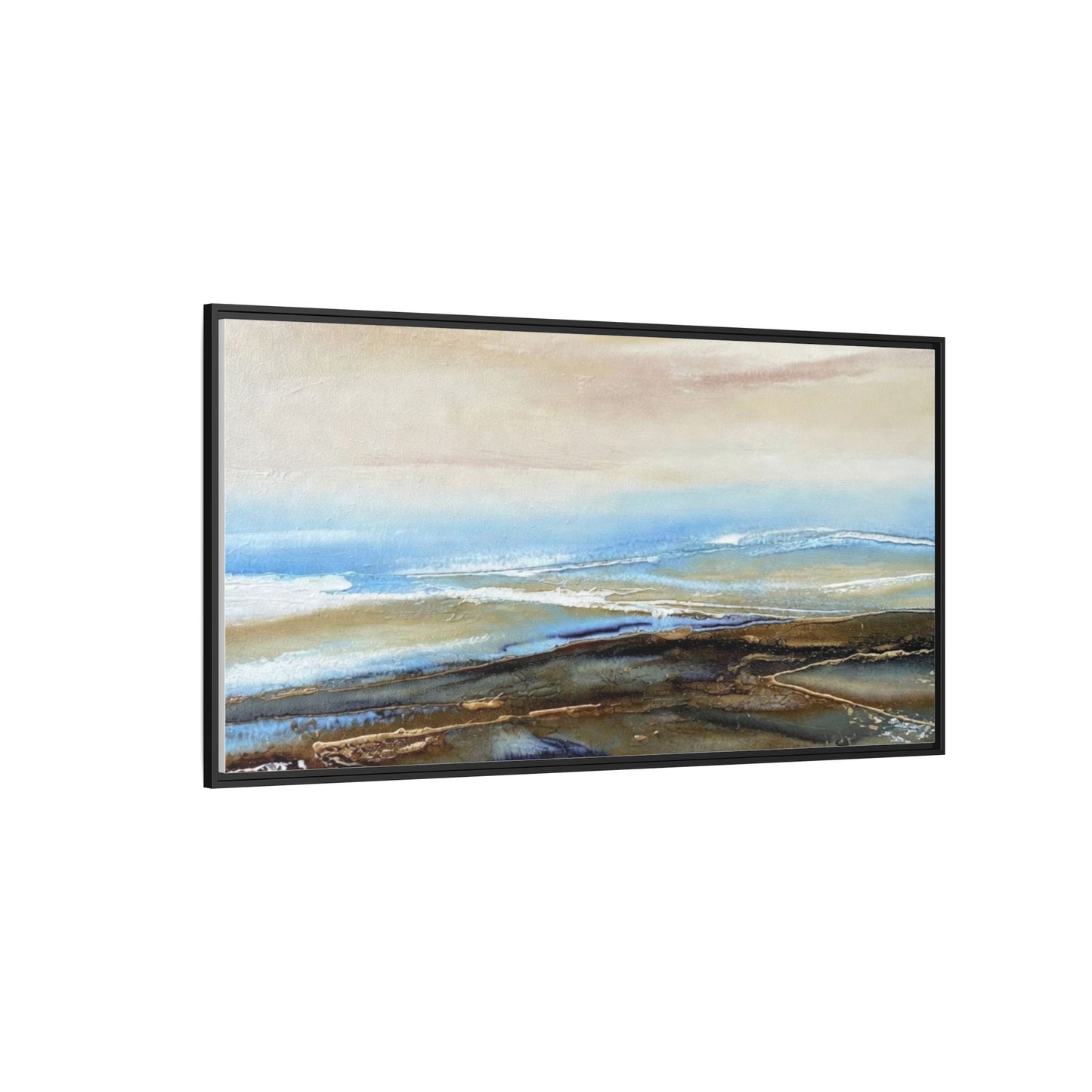 Framed Abstract Seascape Matte Canvas — Coastal Blue & Earth Tone Wall Art