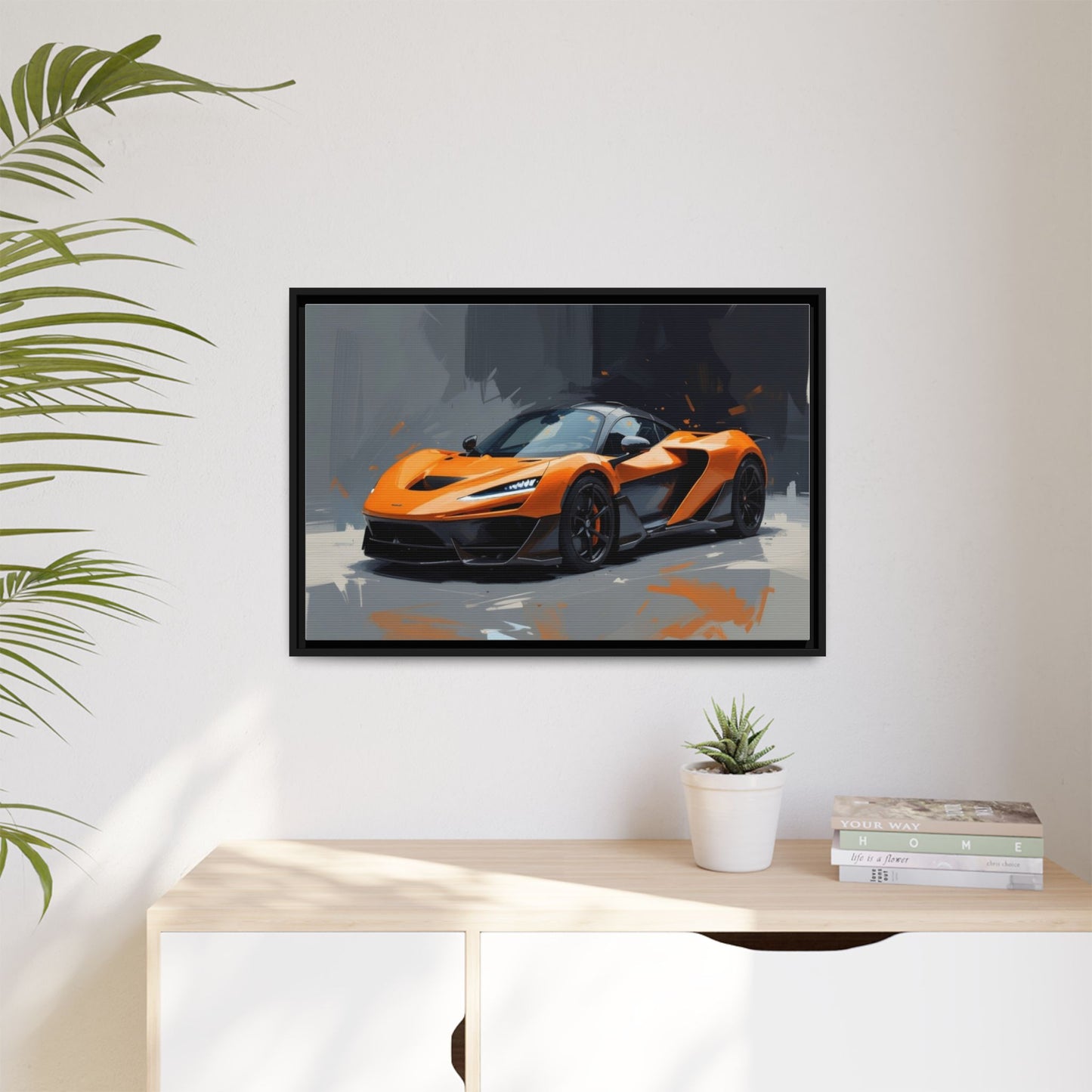 Framed Matte Canvas — Orange Sports Car Print