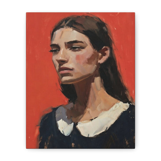 Portrait Canvas Print — Moody Red Figurative Art on Matte Stretched Canvas