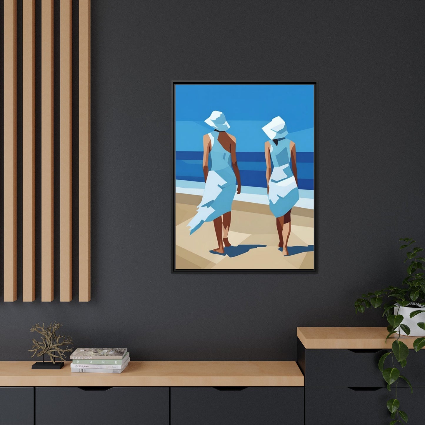 Seaside Stroll Matte Canvas Framed Print — Coastal Beach Art