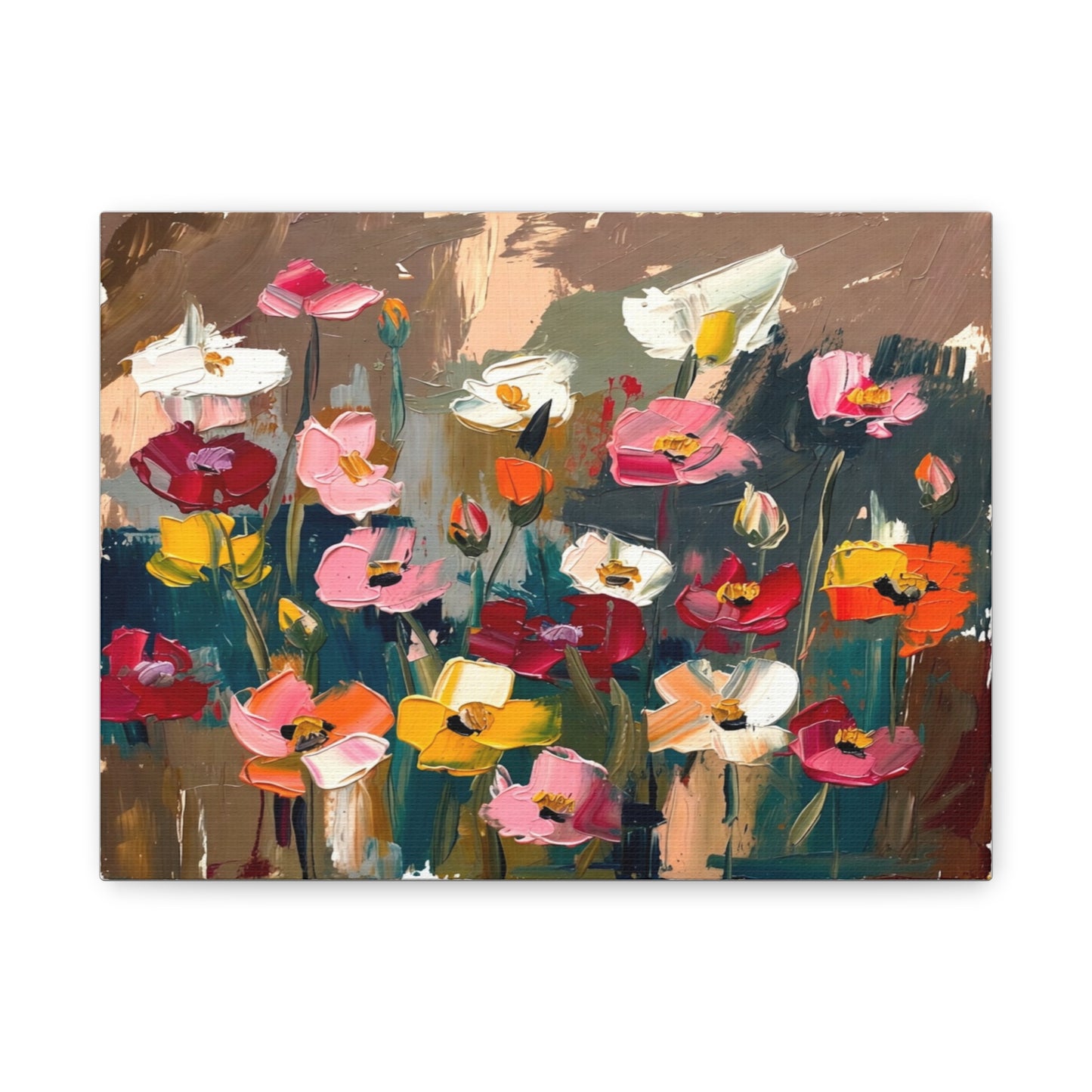 Abstract Floral Canvas Wall Art — Colorful Poppies Matte Stretched Print