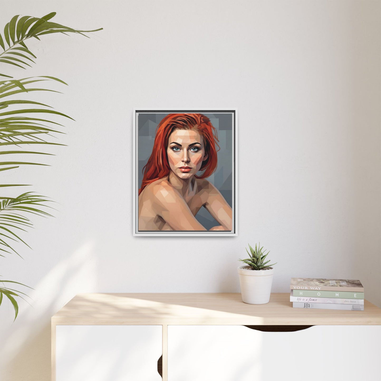 Framed Matte Canvas Portrait — Geometric Redhead Wall Art