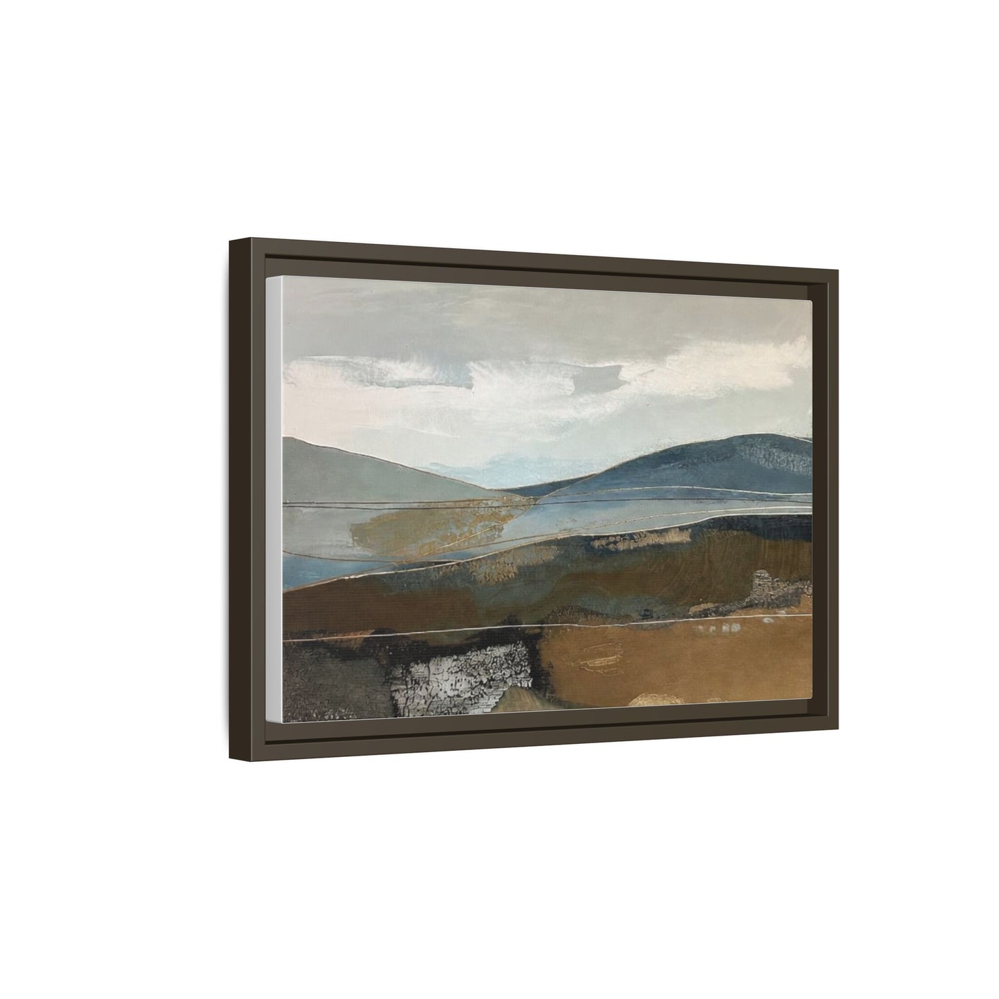 Framed Matte Canvas Landscape Art - Serene Abstract Hills in Blue & Earth Tones
