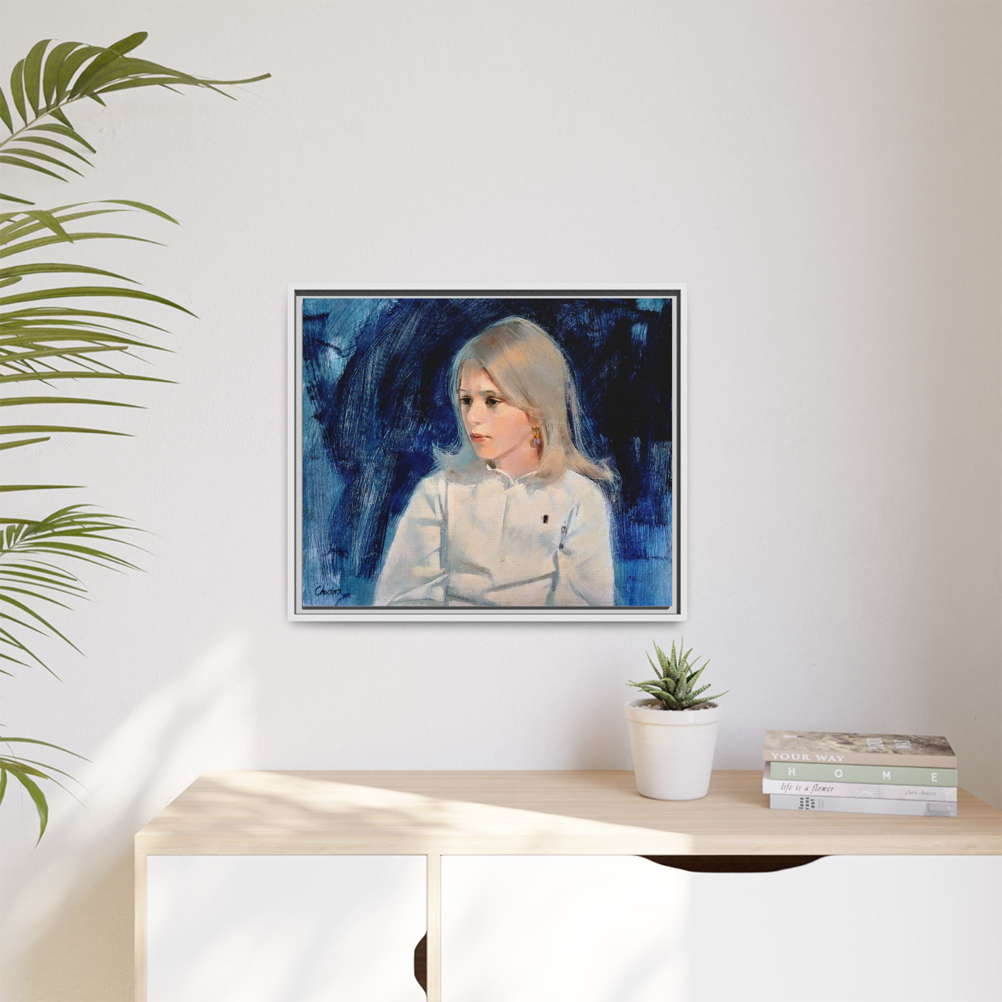 Painting of girl by Unknown Artist Framed Matte Canvas Classic Wall Art