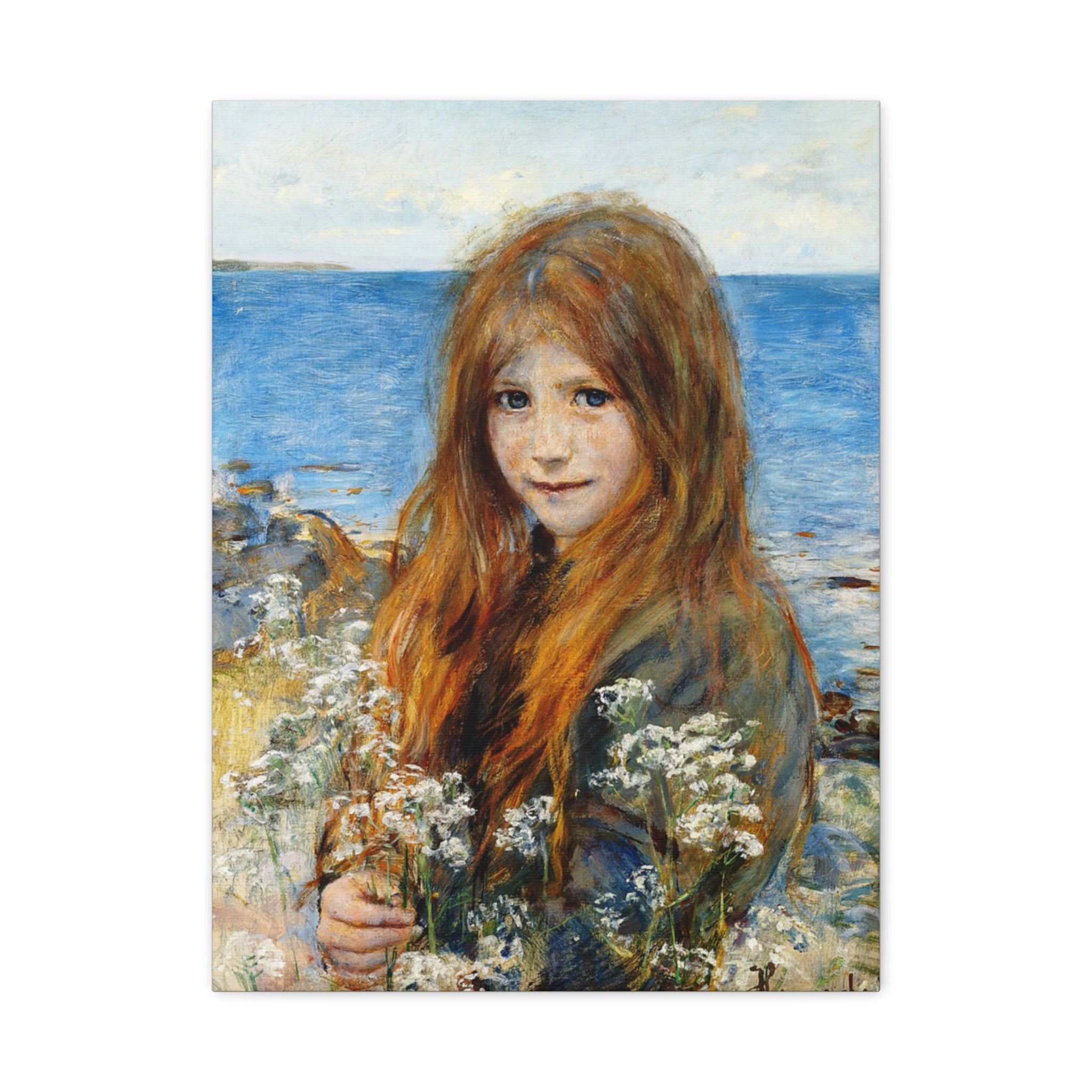 Little girl on the beach by Hans Olaf Heyerdahl Matte Canvas Wall Art Print