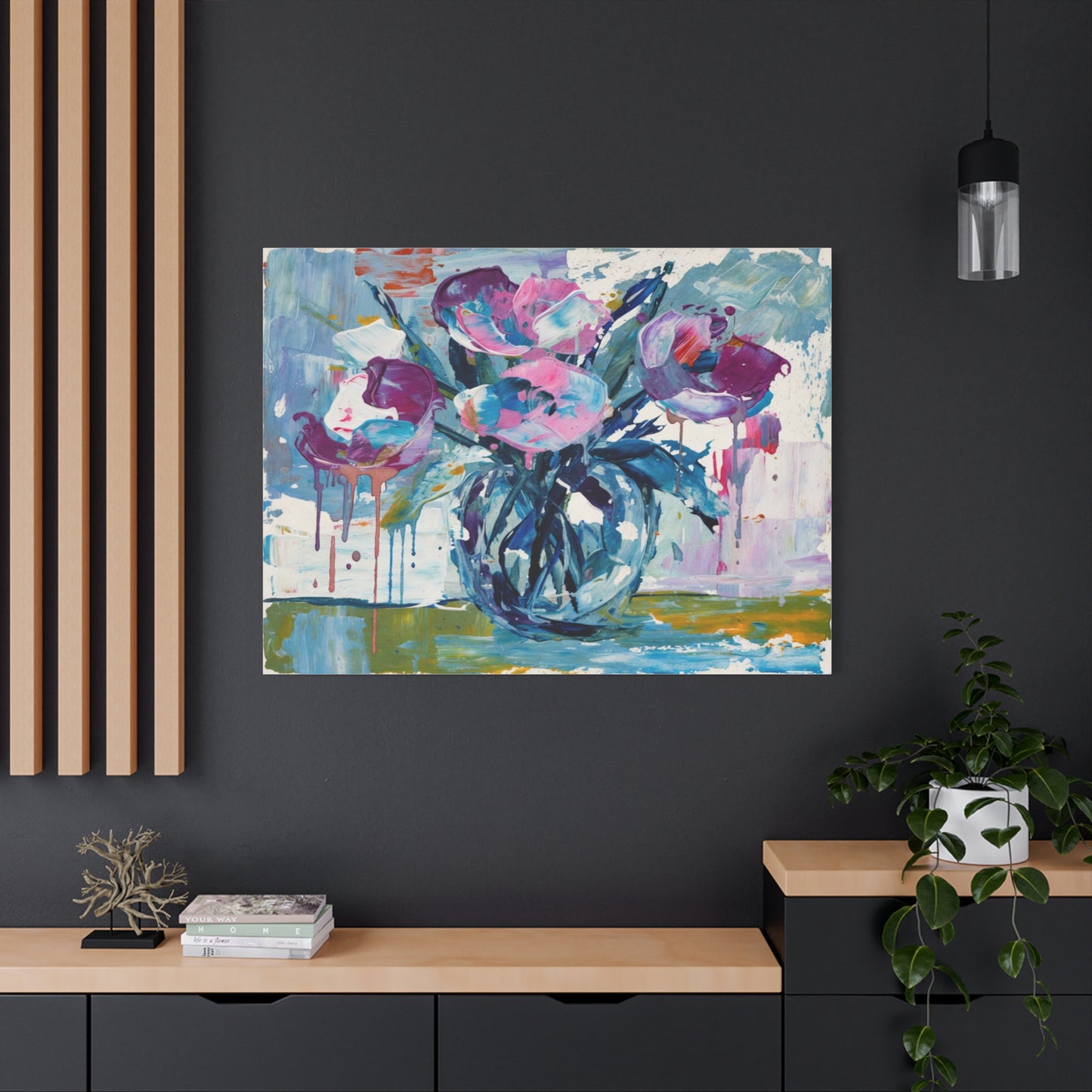 Abstract Floral Canvas Wall Art — Colorful Bouquet Matte Stretched Canvas