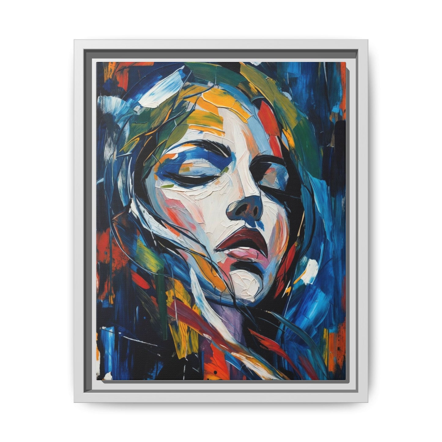 Abstract Colorful Woman Portrait — Framed Matte Canvas Wall Art