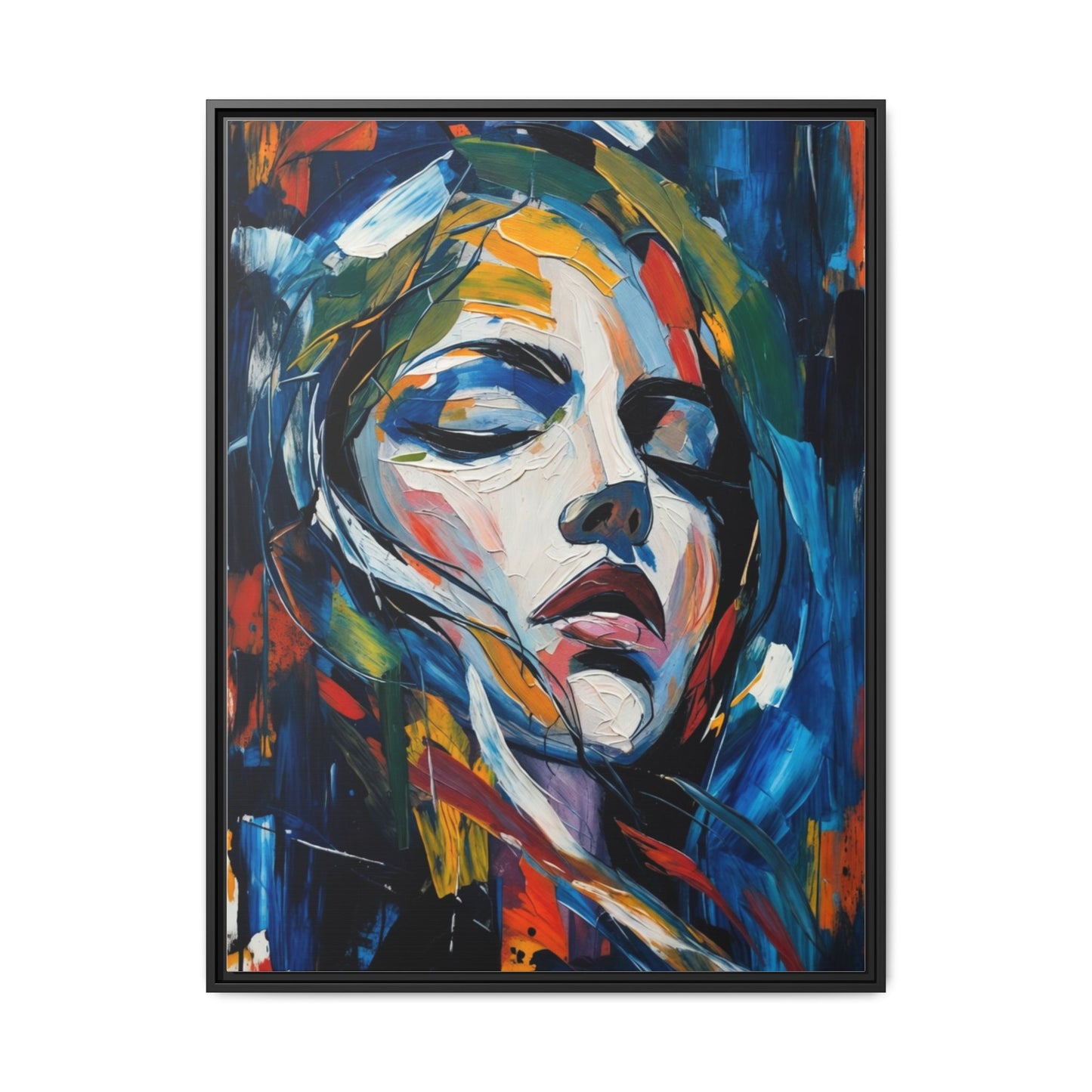 Abstract Colorful Woman Portrait — Framed Matte Canvas Wall Art