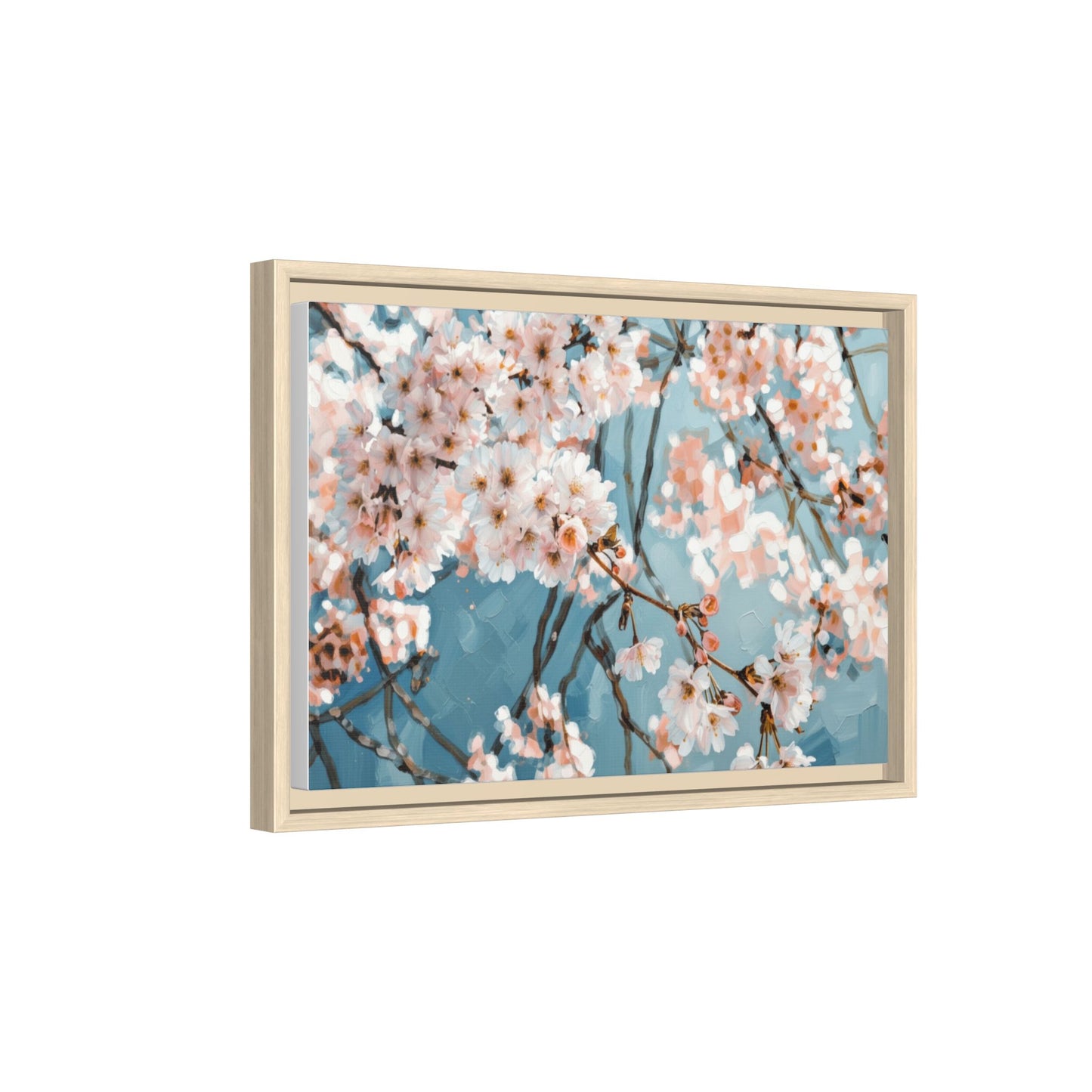 Framed Cherry Blossom Matte Canvas Print — Soft Pink Floral Wall Art