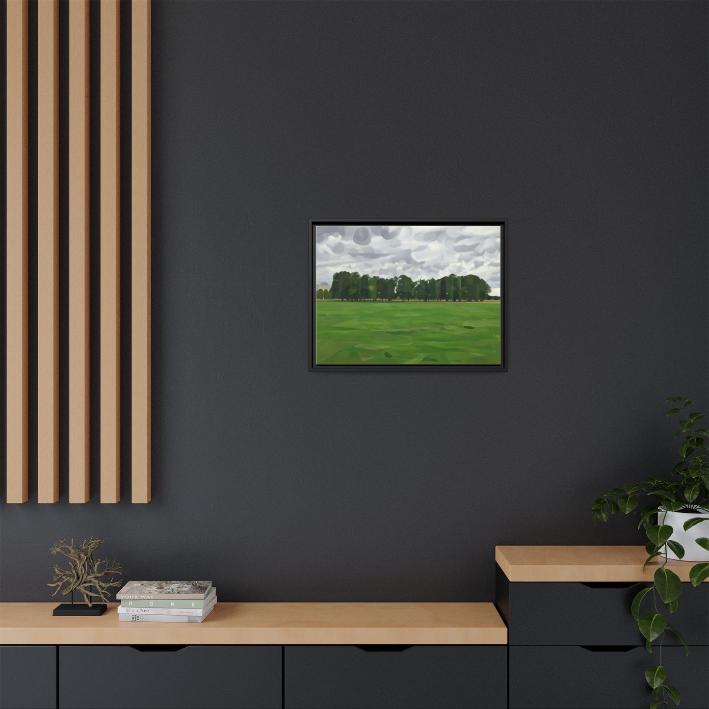 Framed Matte Canvas Print — Minimalist Green Landscape Art