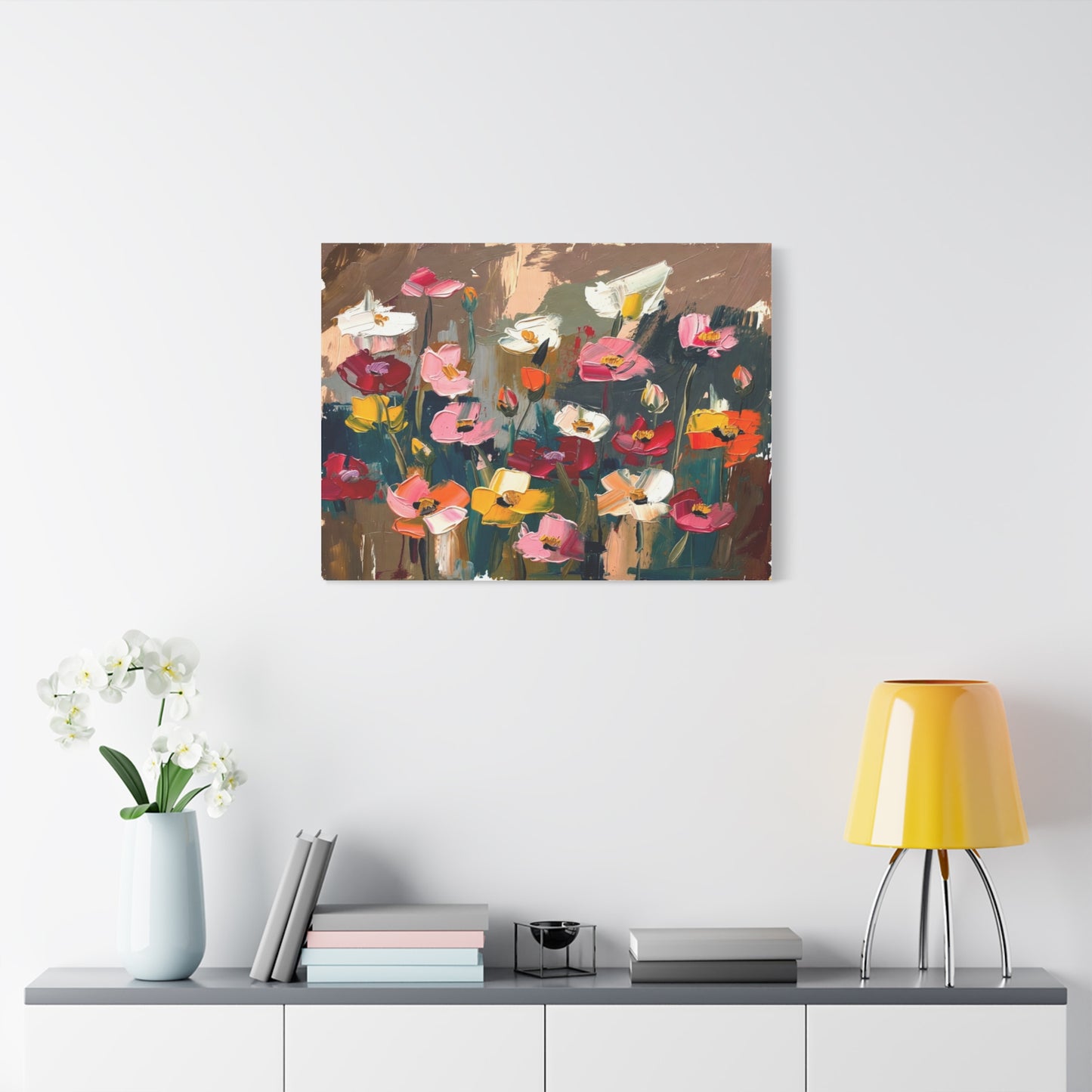 Abstract Floral Canvas Wall Art — Colorful Poppies Matte Stretched Print