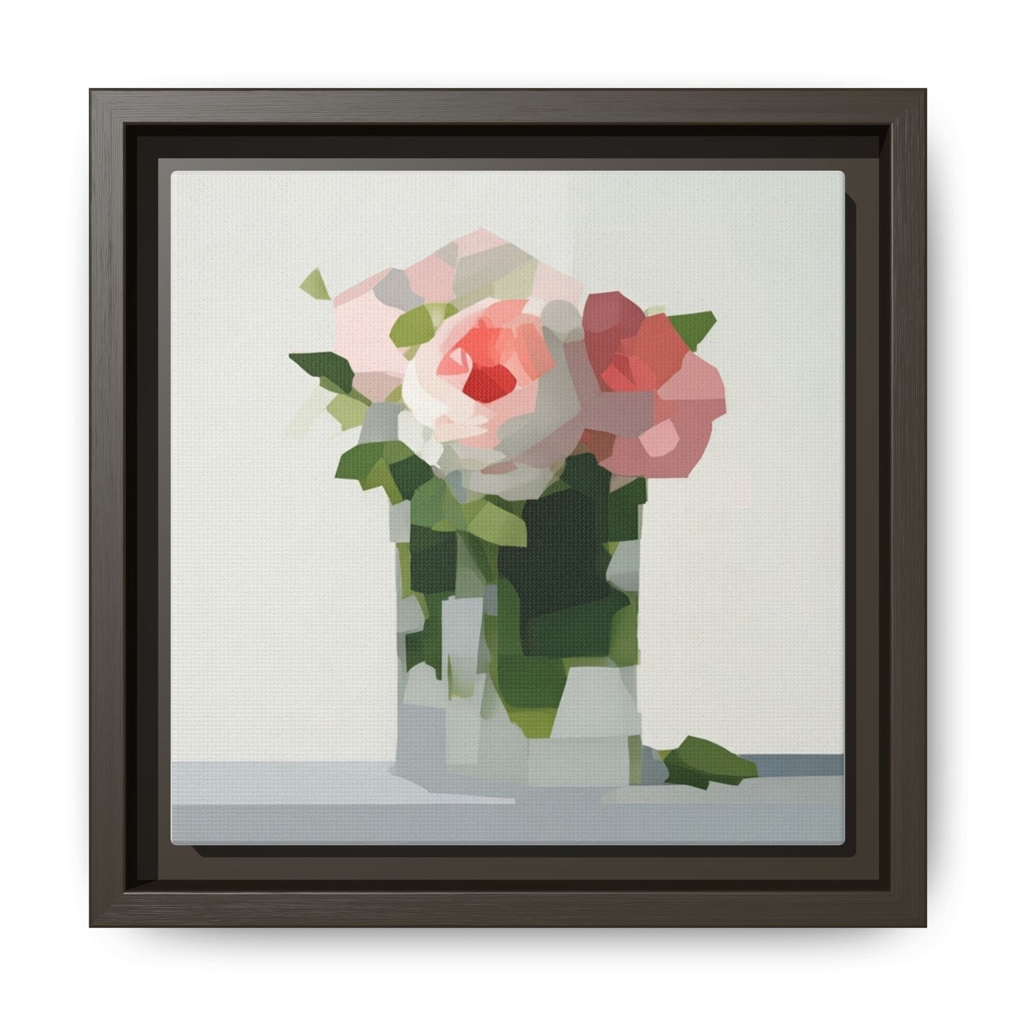Framed Floral Canvas Print — Modern Pink Roses Still Life